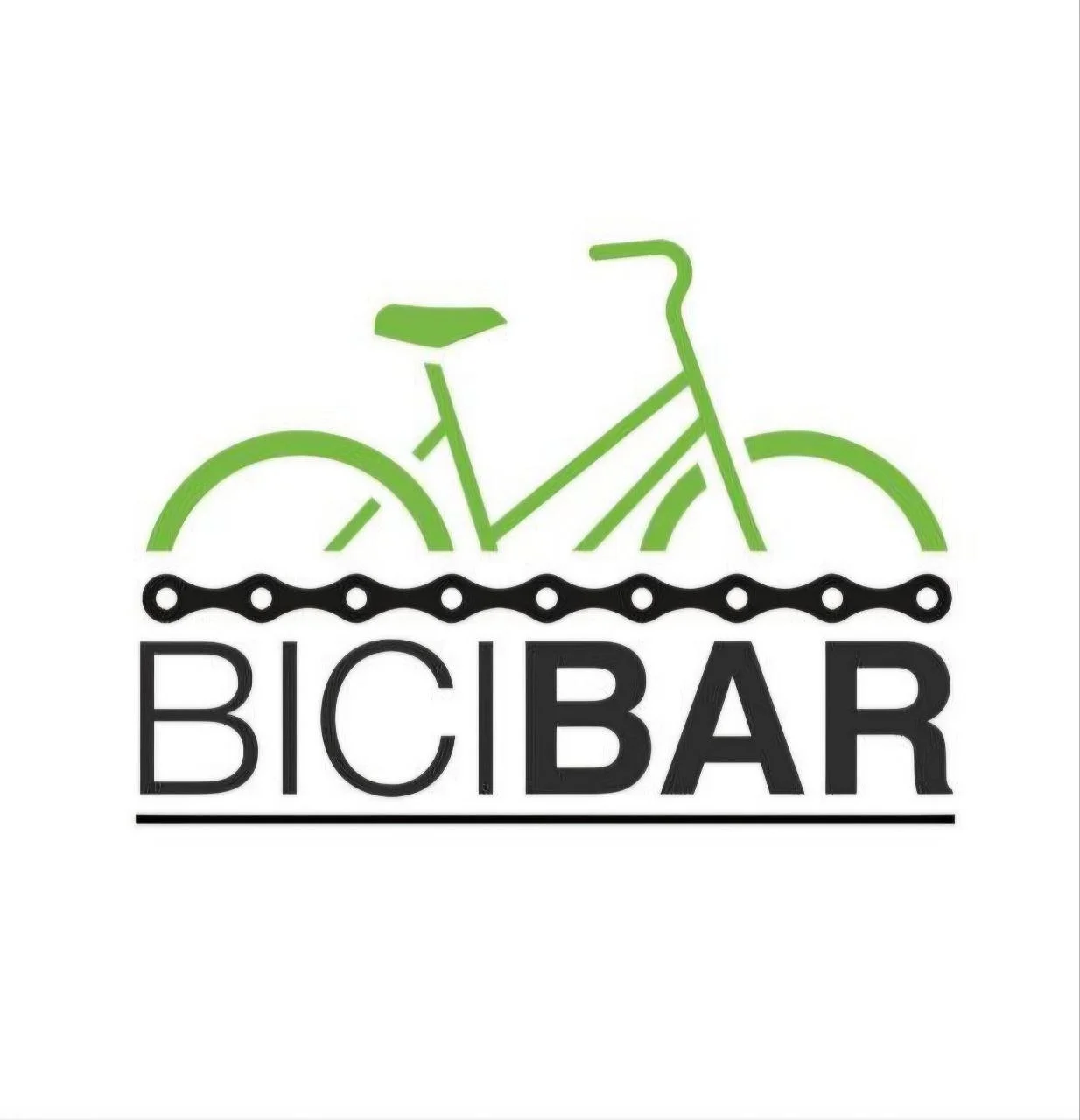 Logo del bicibar con una bicicletta verde stilizzata sopra la scritta 'BICIBAR' in nero.