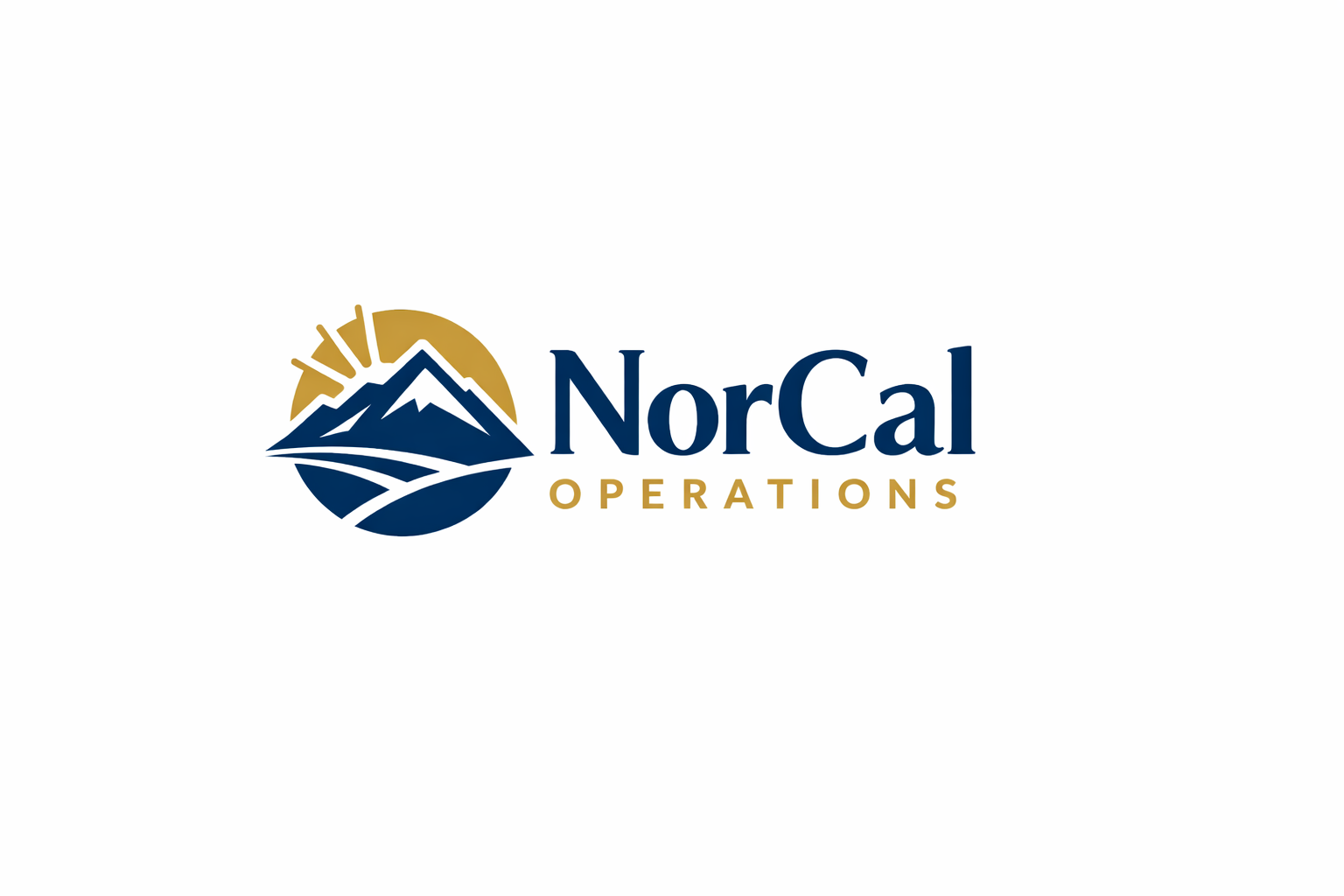 Logo for NorCal Operations featuring a stylized mountain range with a sun and rays in the background, with the text 'NorCal' in navy blue and 'OPERATIONS' in gold beneath it.