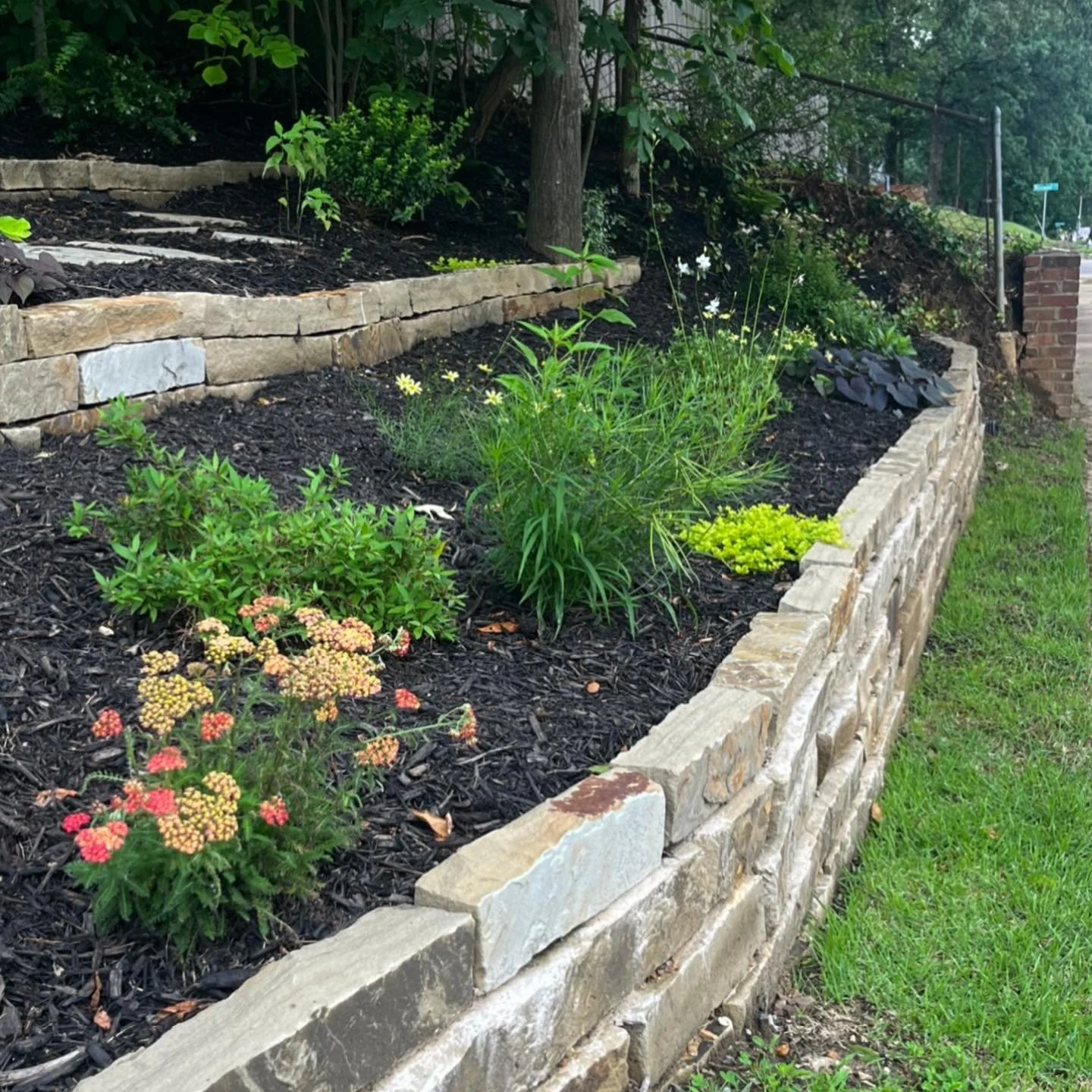 Curb appeal on a busy street, soil retention, and pretty plants&hellip; we had so many people from the neighborhood stop by as we finished this project to tell us how much they loved these new garden beds. 🥰😘🌼 Thanks!!!

#plants #plantsmakepeopleh