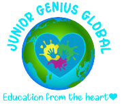 Colorful logo with a globe and heart shapes, featuring the words 'Young Genius Global' and 'Education from the Heart'.