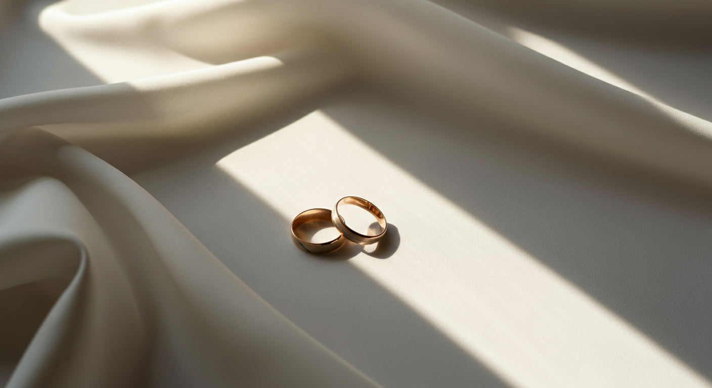 Two wedding rings on a fabric background