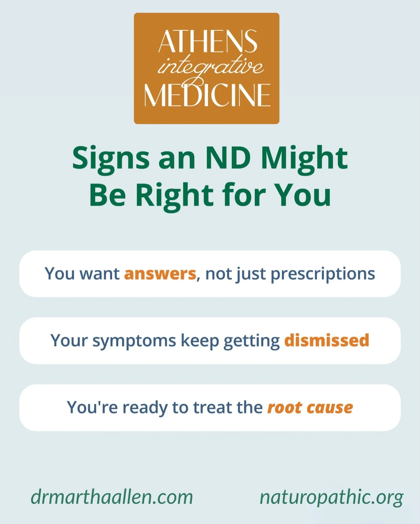 Ever wonder if a naturopathic doctor is right for you? Here are some signs the answer might be yes. 🌿 

✅ You&rsquo;re tired of being treated like a diagnosis instead of a person 
✅ You want an individualized treatment plan built around your life