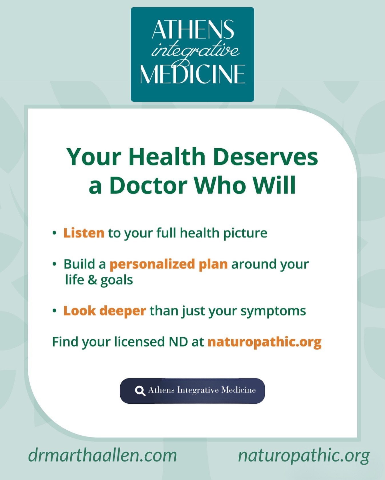 You&rsquo;ve spent this week learning what naturopathic medicine can do. Now comes the best part: Finding the right ND for you. 🌿 

A licensed naturopathic doctor can be a genuine partner in your health: Someone who takes the time to listen, looks