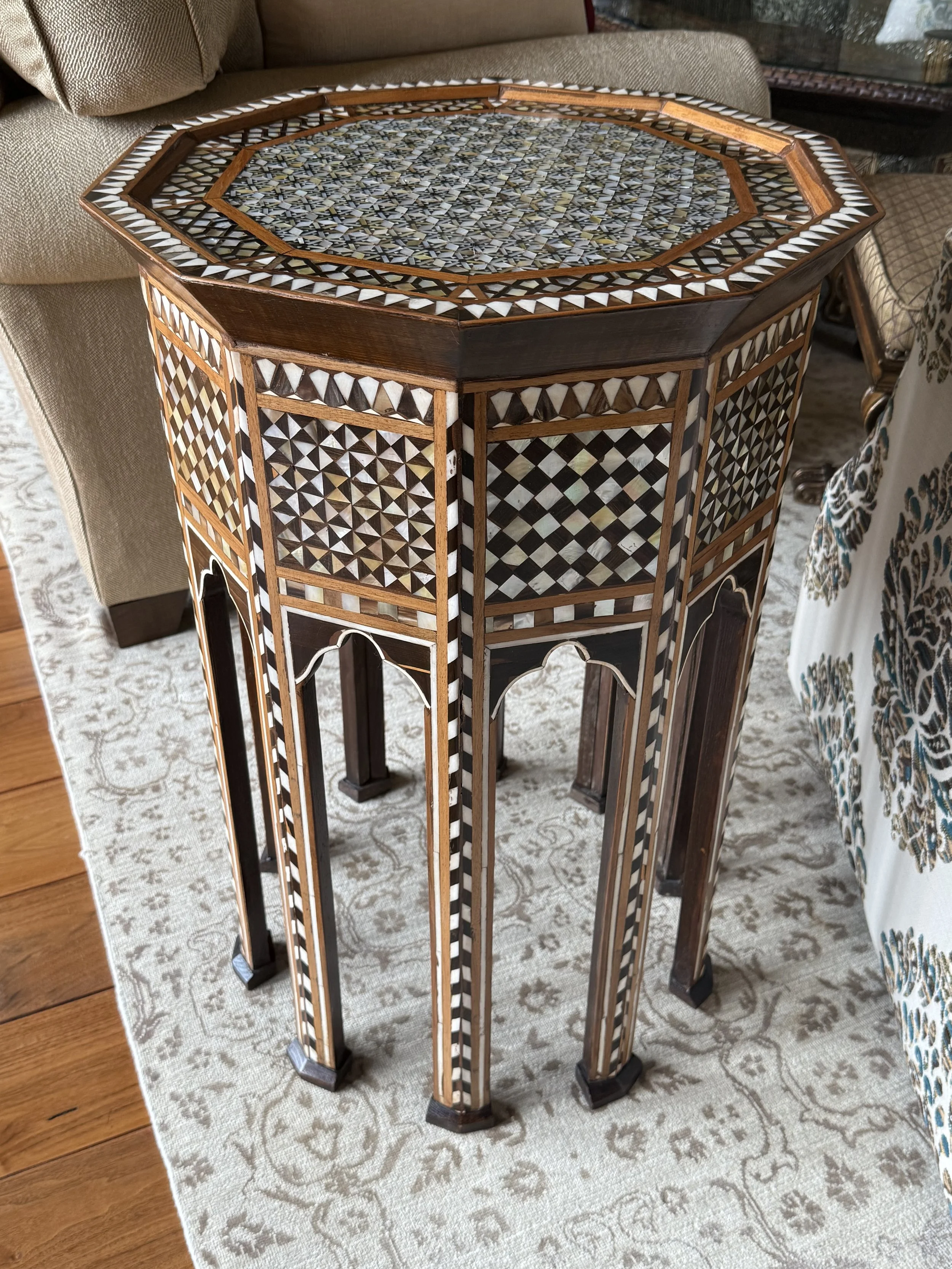 Pair of Maghrebi/Andalusian Bone and Mother of Pearl Inlaid Octagonal Side Tables