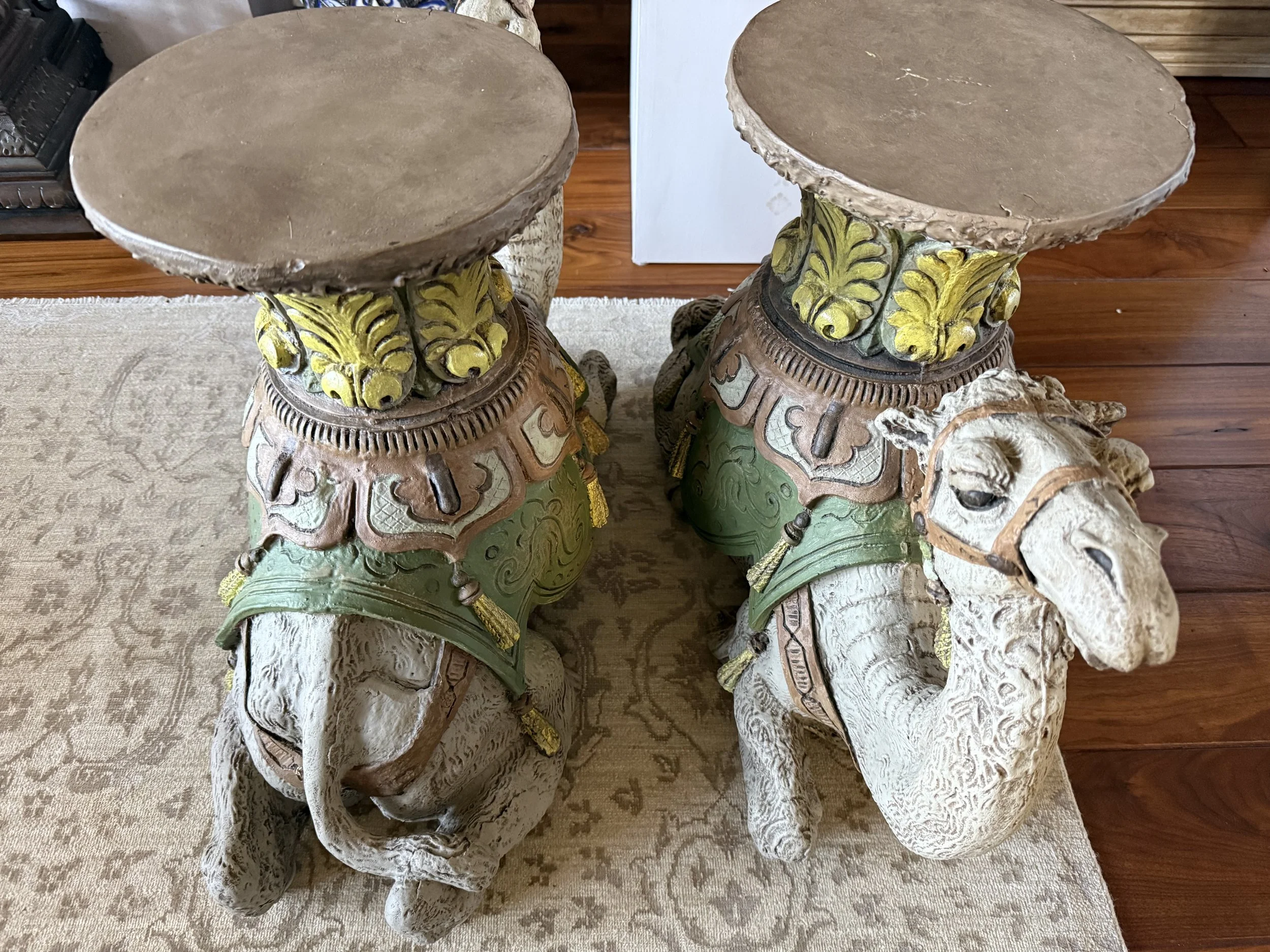 Pair of Hand Painted Plaster Camel Pedestals