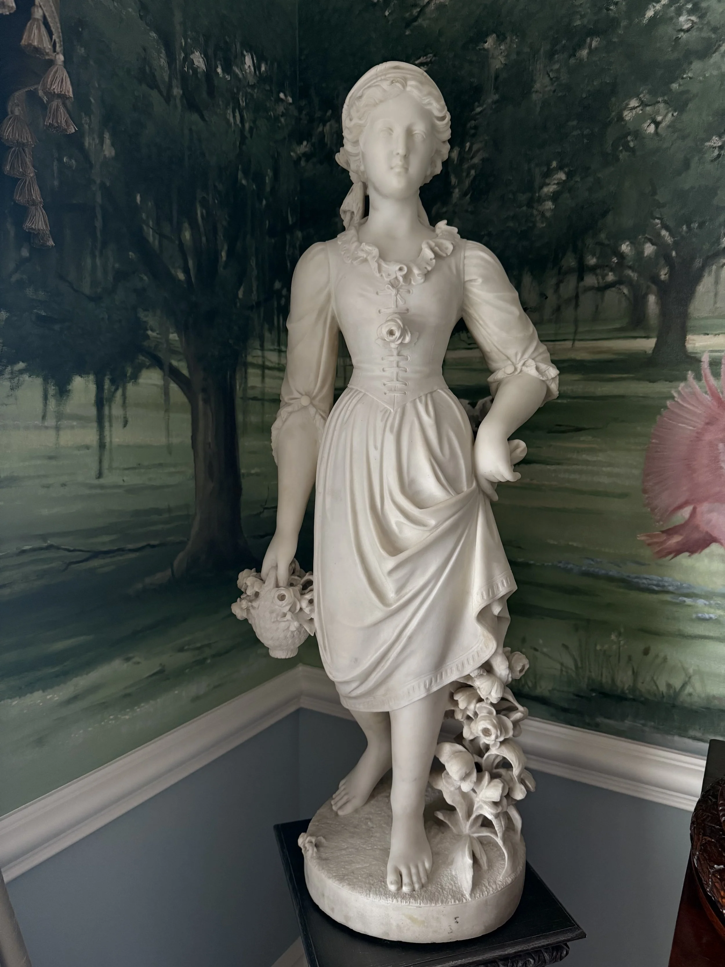 Italian white marble statue of a young girl or maiden