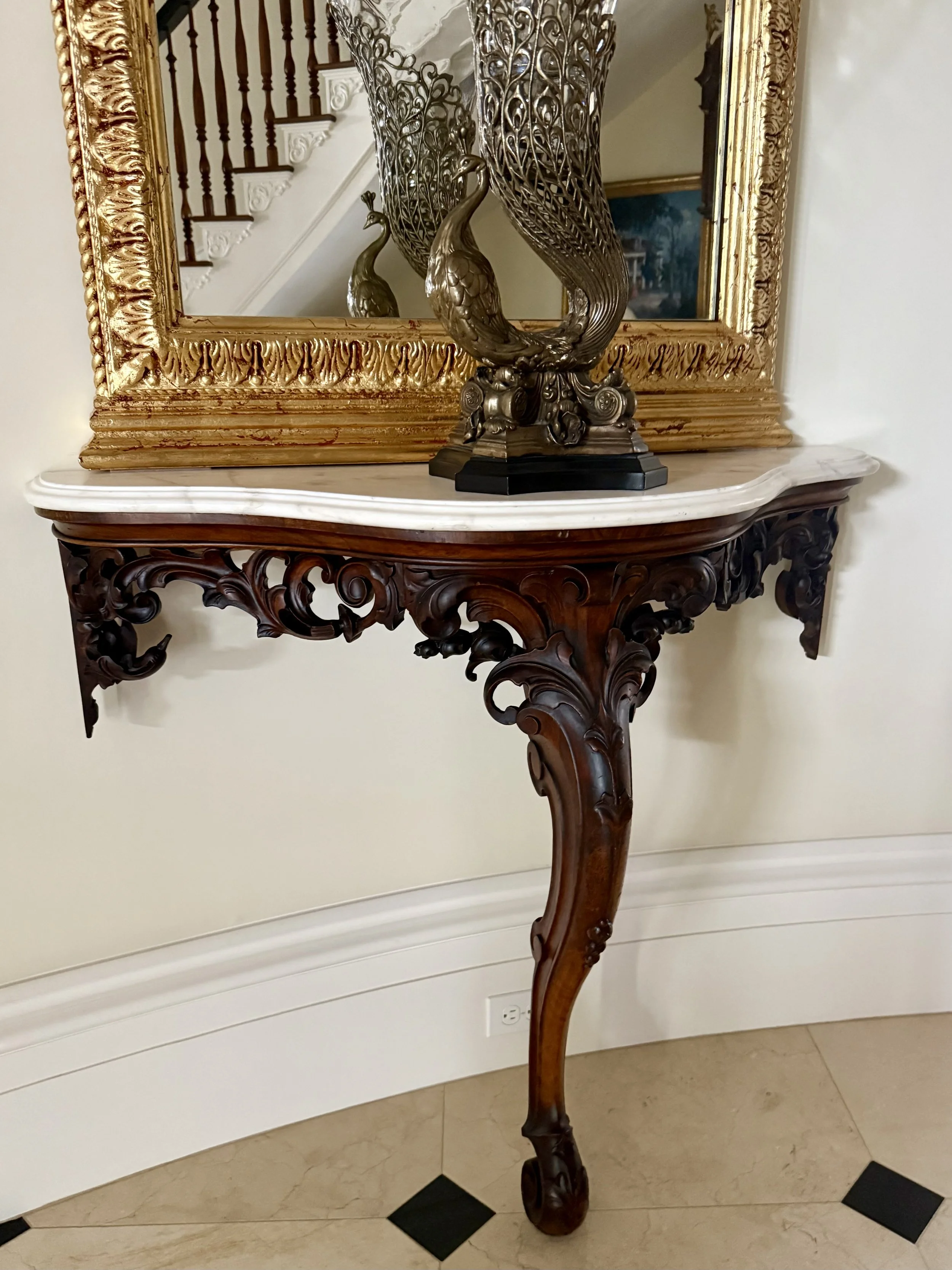 Pair of English Rococo Carved Mahogany Console Tables