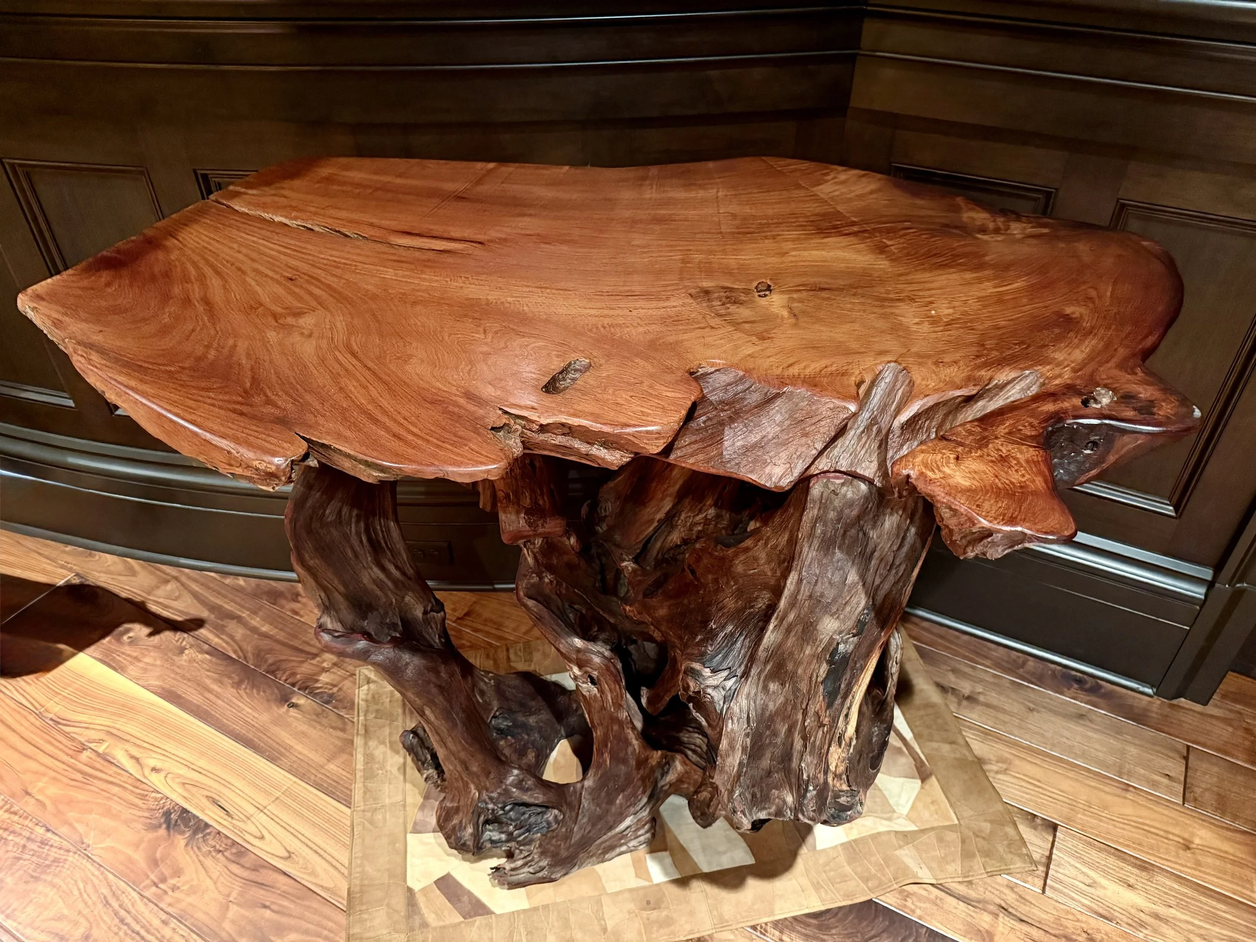 Large Rustic Live Edge Solid Teak Root Console Table