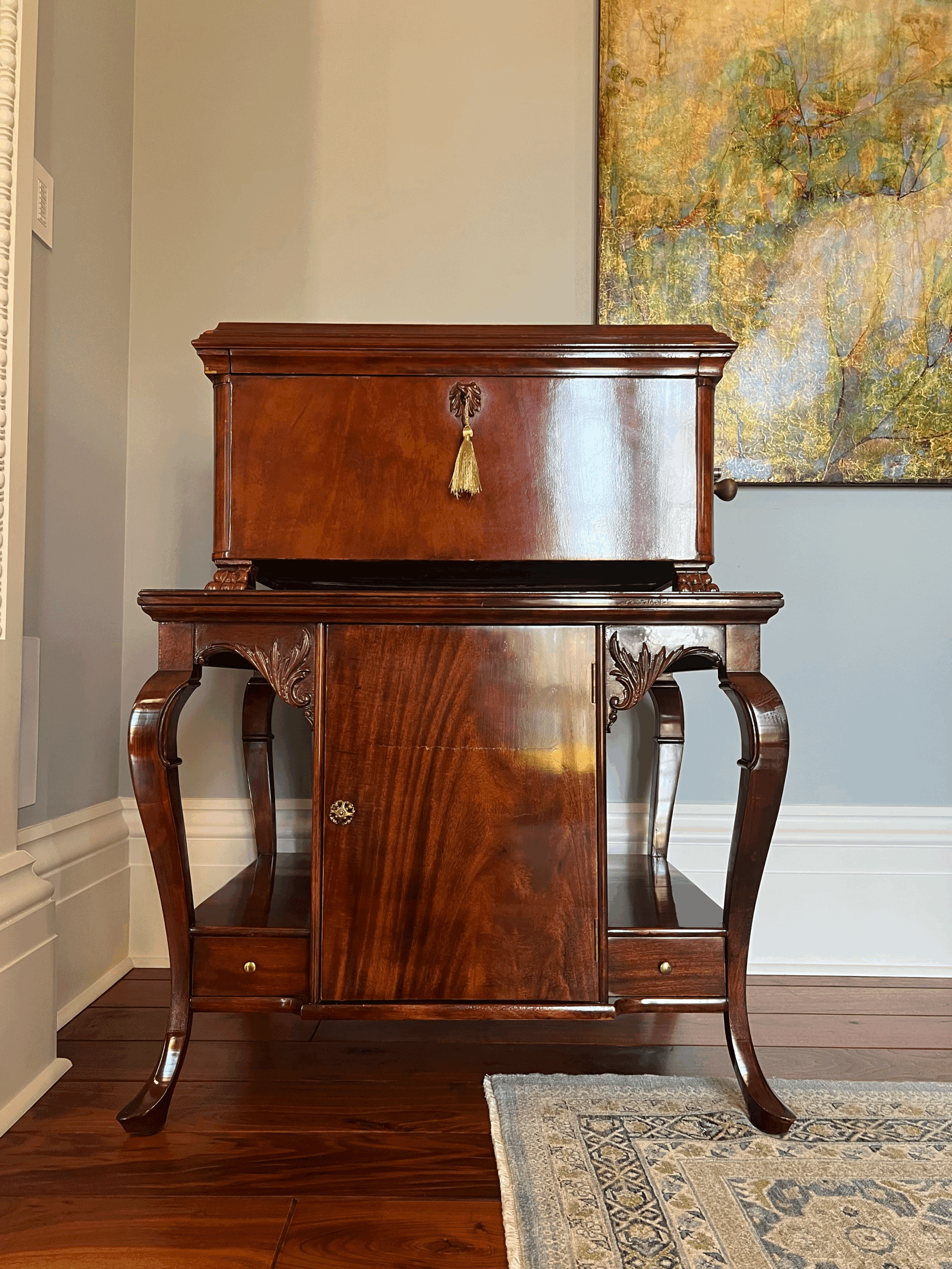 "Mira"-Signed Double Comb Disc Music Box with Storage Cabinet, c. 1898