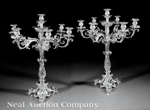 Pair of Decorative Silverplate Seven-Light Banquet Candelabras in the Rococo Taste
