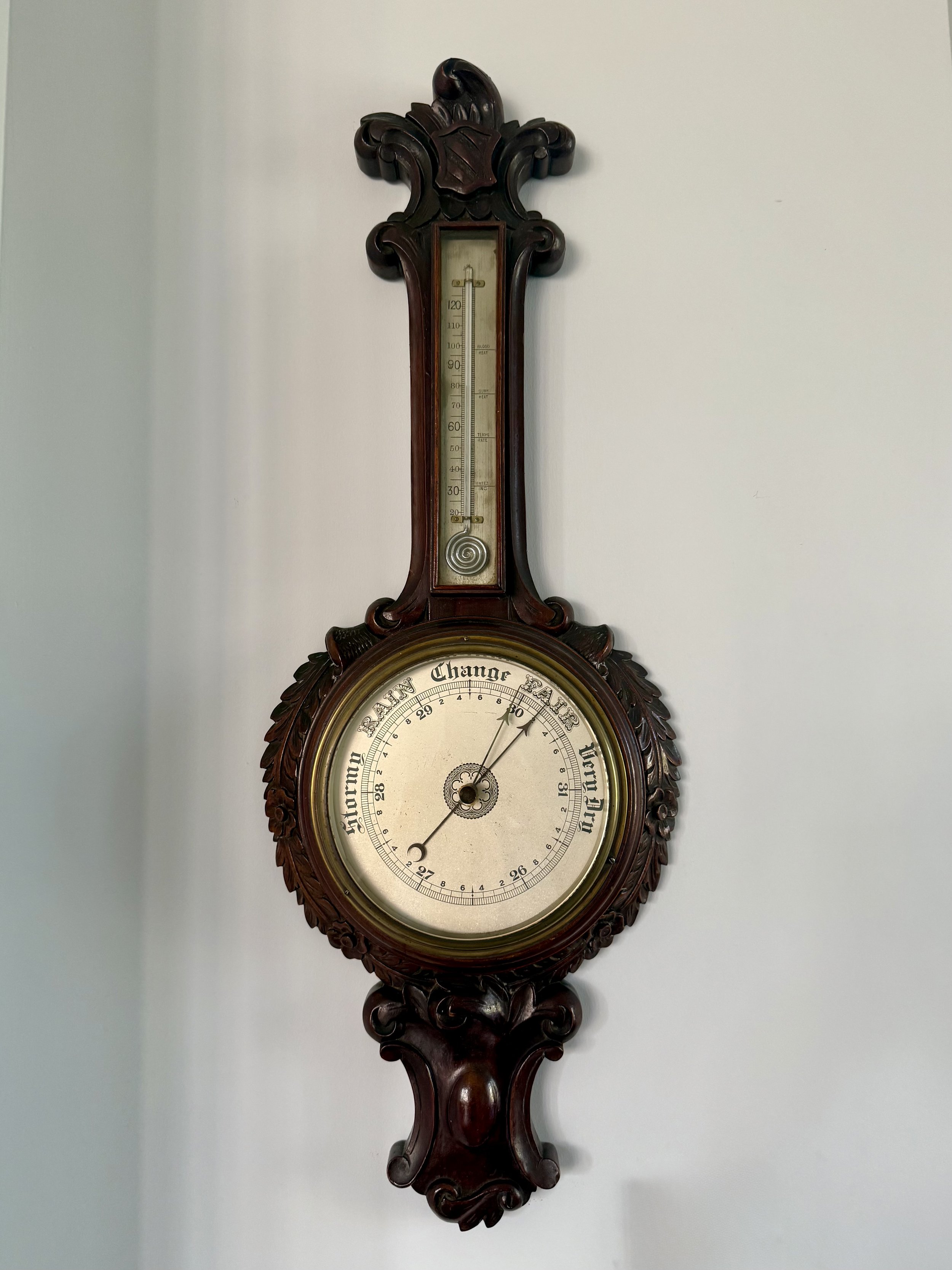 American Carved Oak Aneroid Barometer