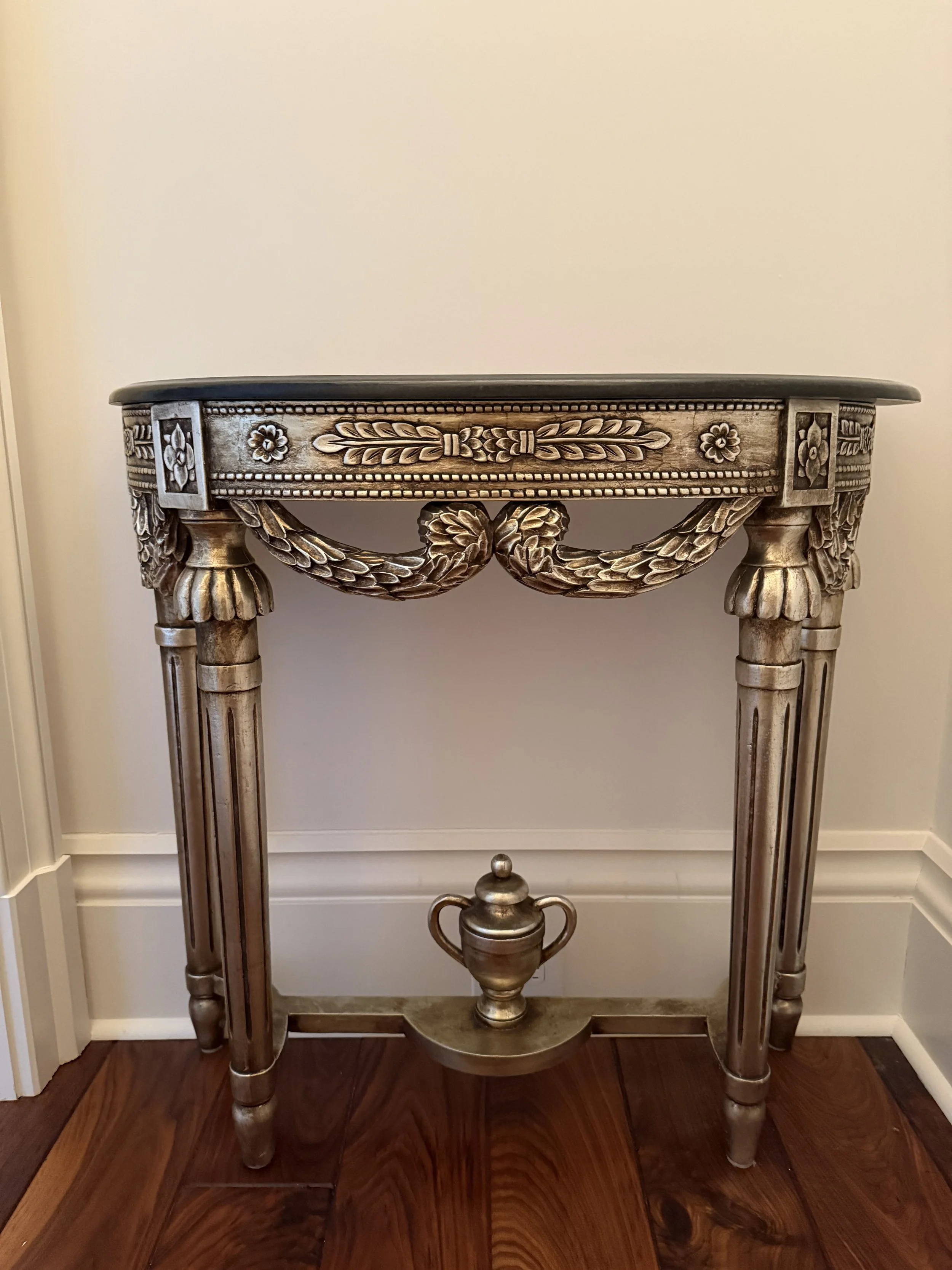 Louis XVI-style Demilune Console Table with Marble Top