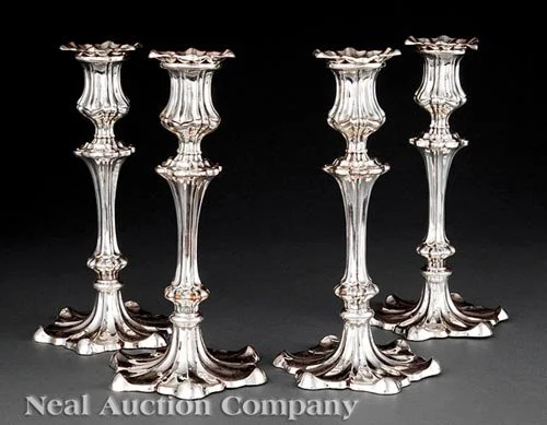 Set of Four Old Sheffield Plate Candlesticks