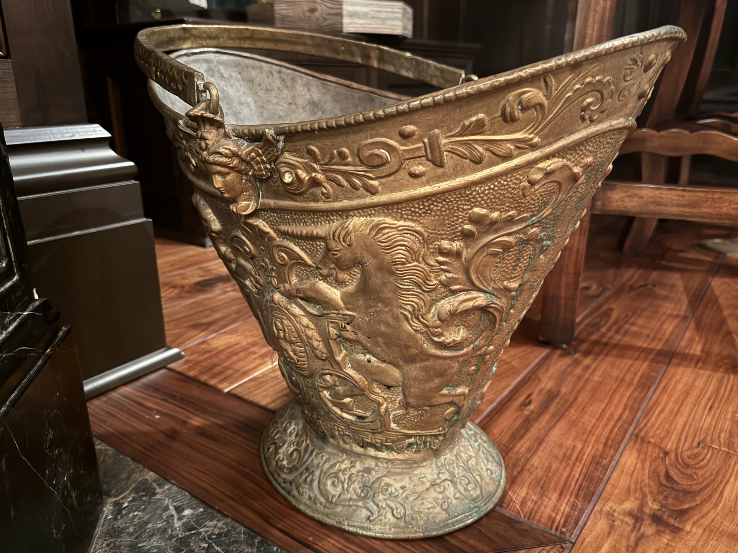 French Brass Repoussé Coal Bucket