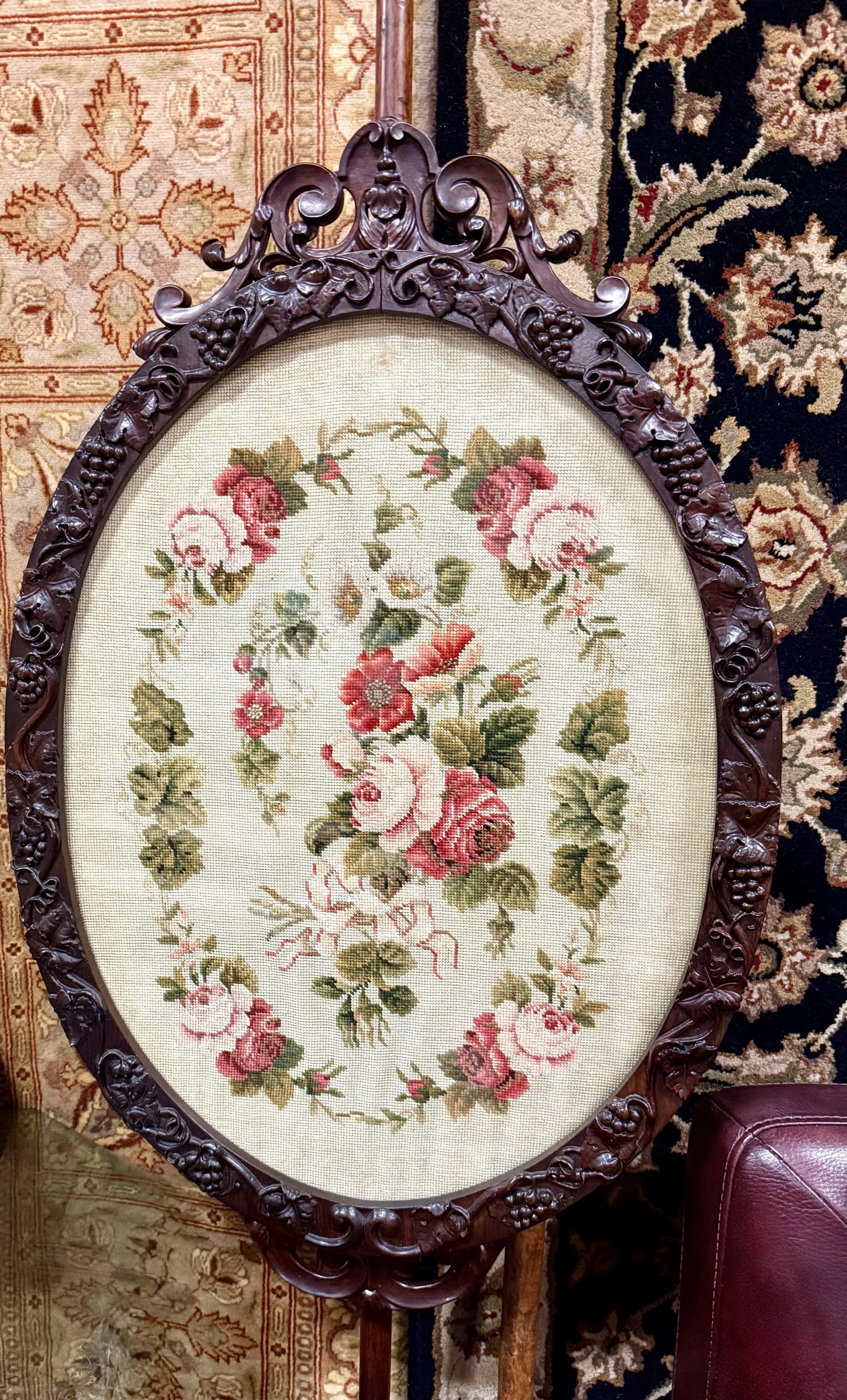 American Rococo Carved Rosewood Firescreen