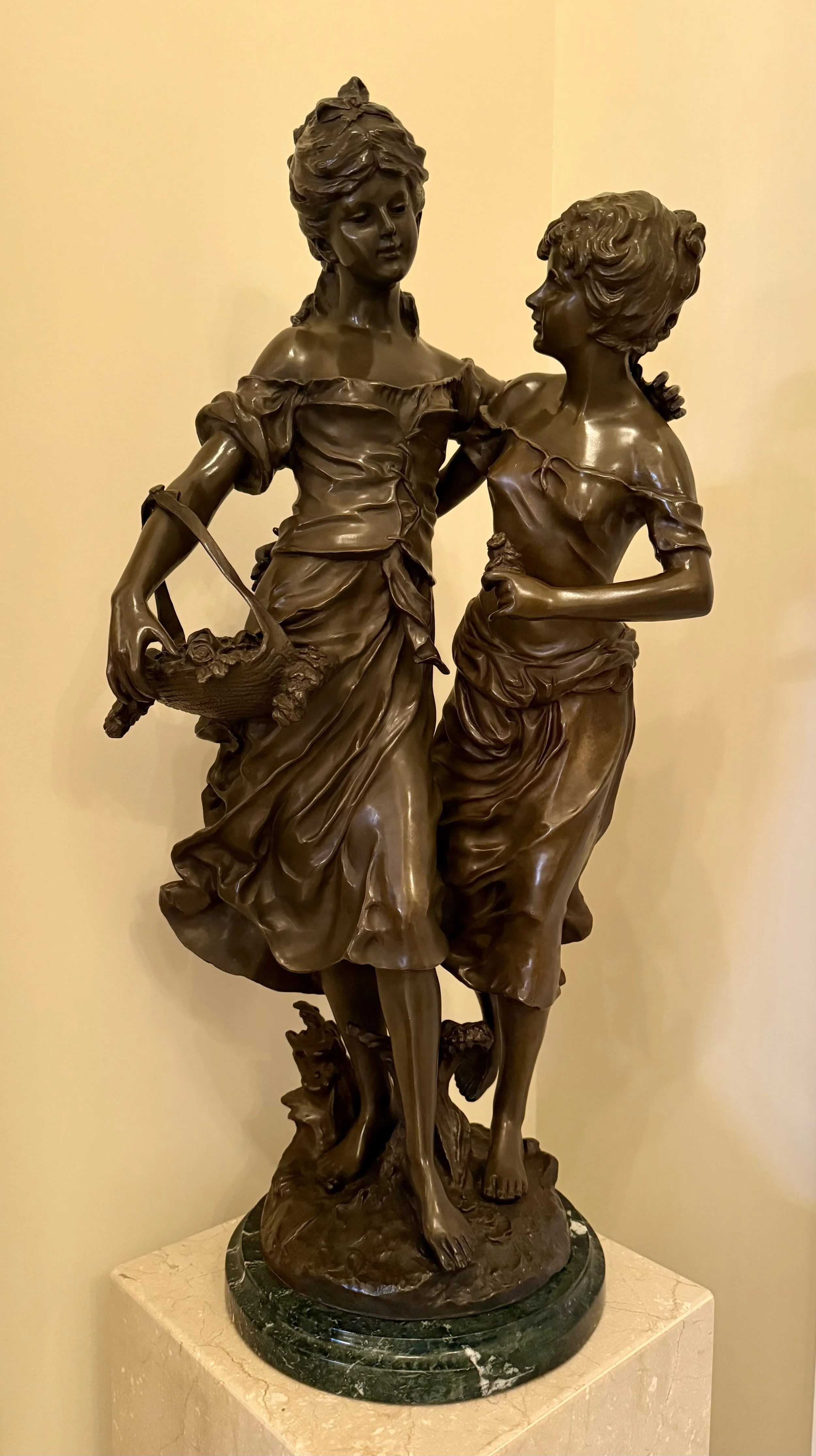 French Bronze Figural Group of Two Maidens