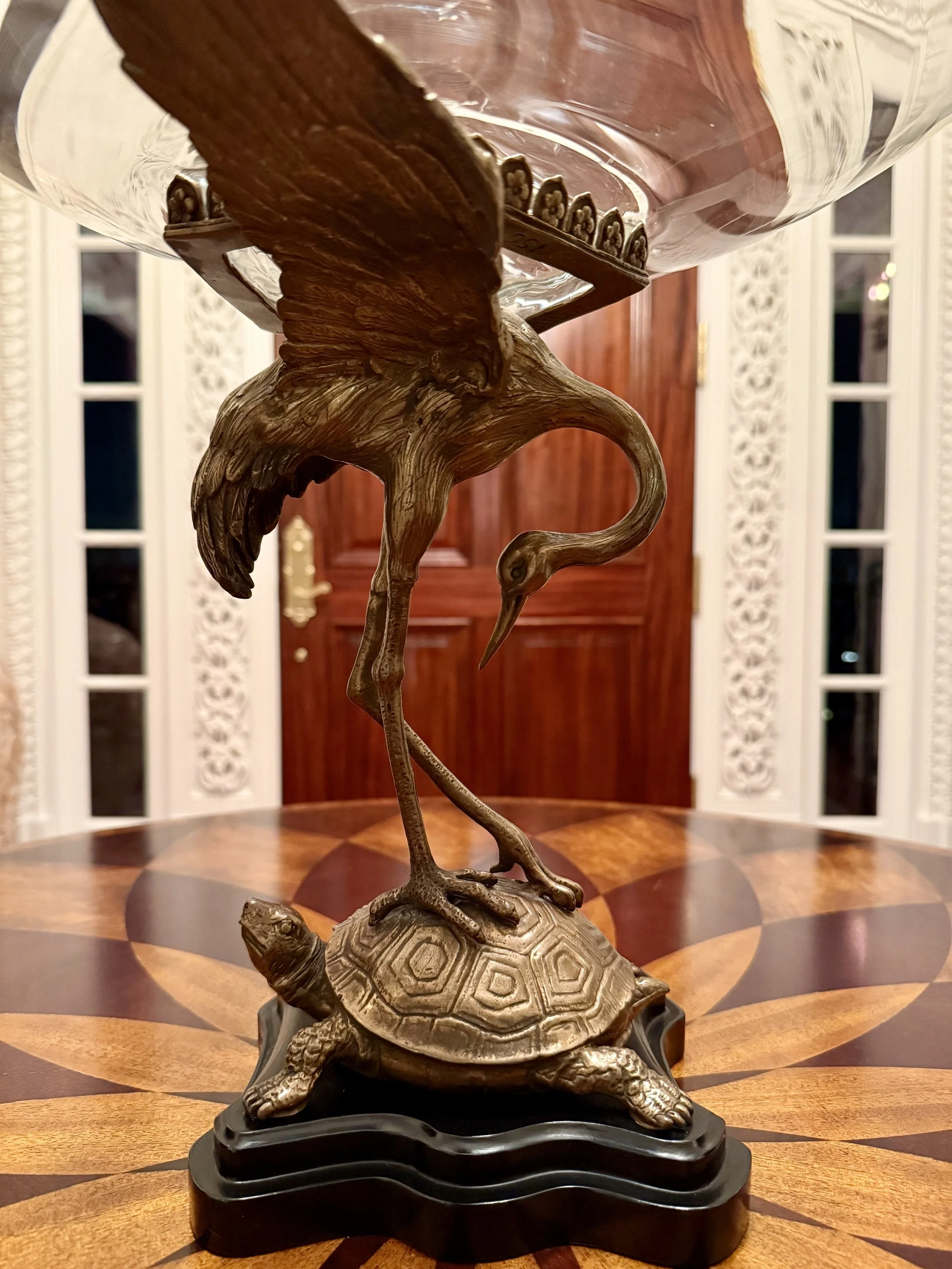 Castilian Handmade Bronze Art Nouveau With Handblown Custom Made Glass Bowl