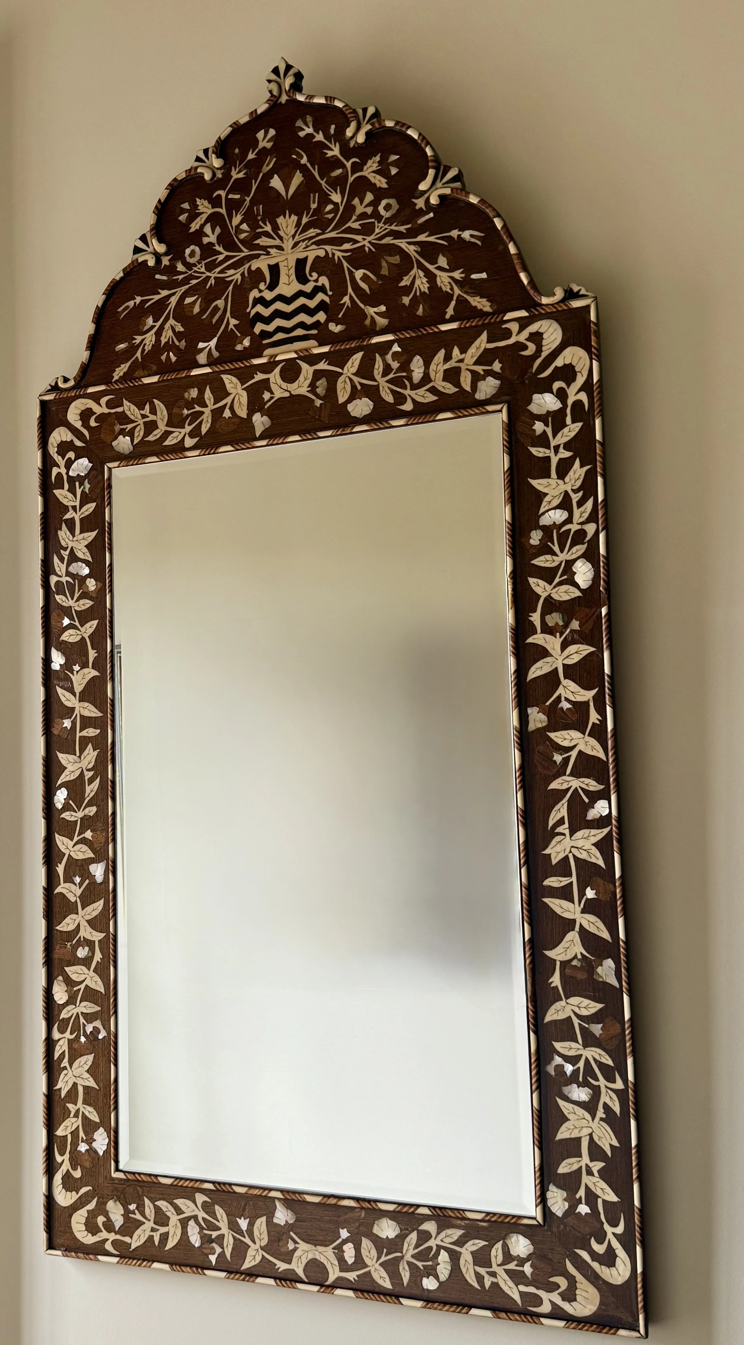 A Pair of Maghrebi-Style Mother-of-Pearl Inlaid Mahogany Mirrors