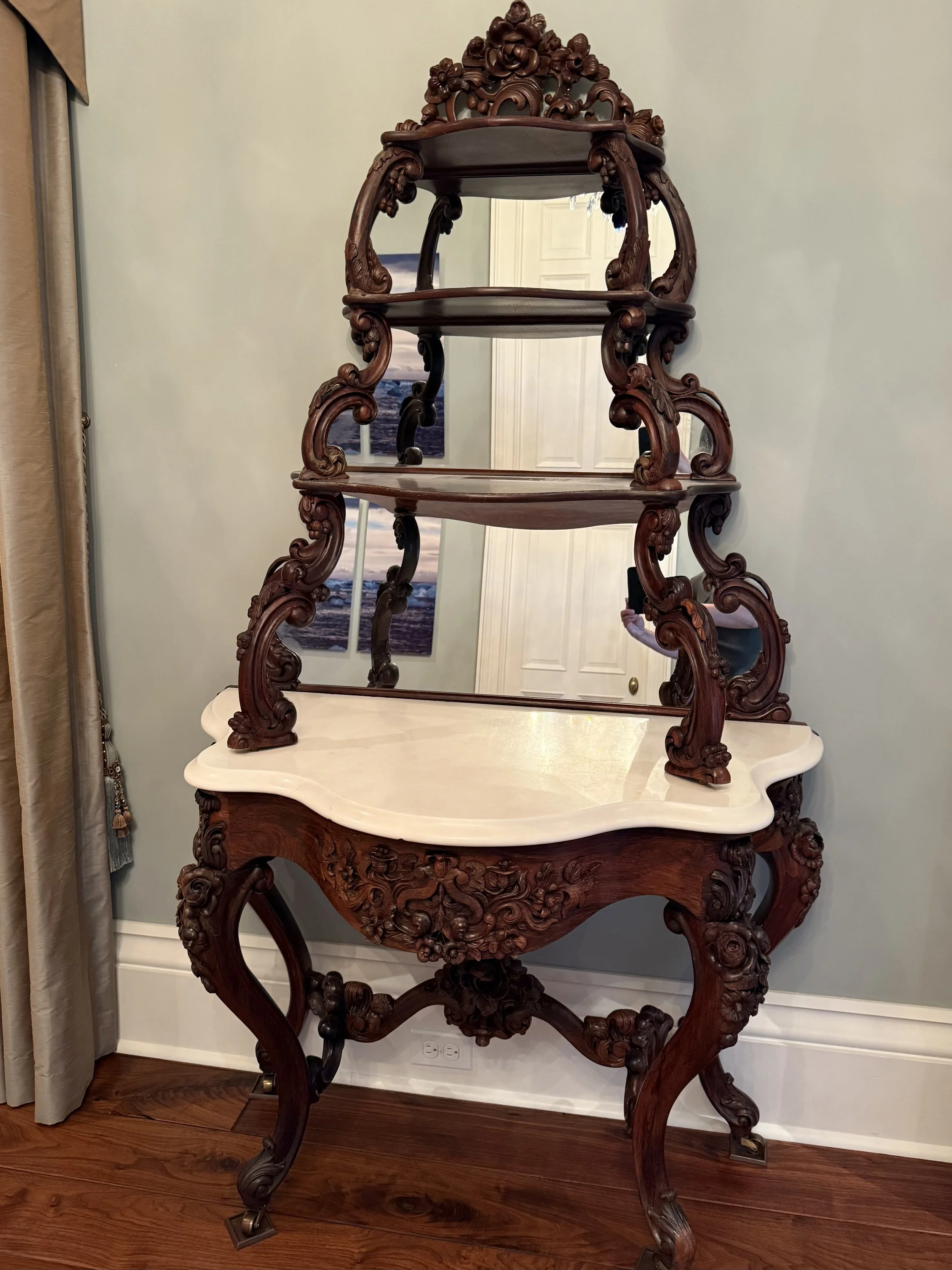 An American Rococo Carved Rosewood Console Étagère - John Henry Belter