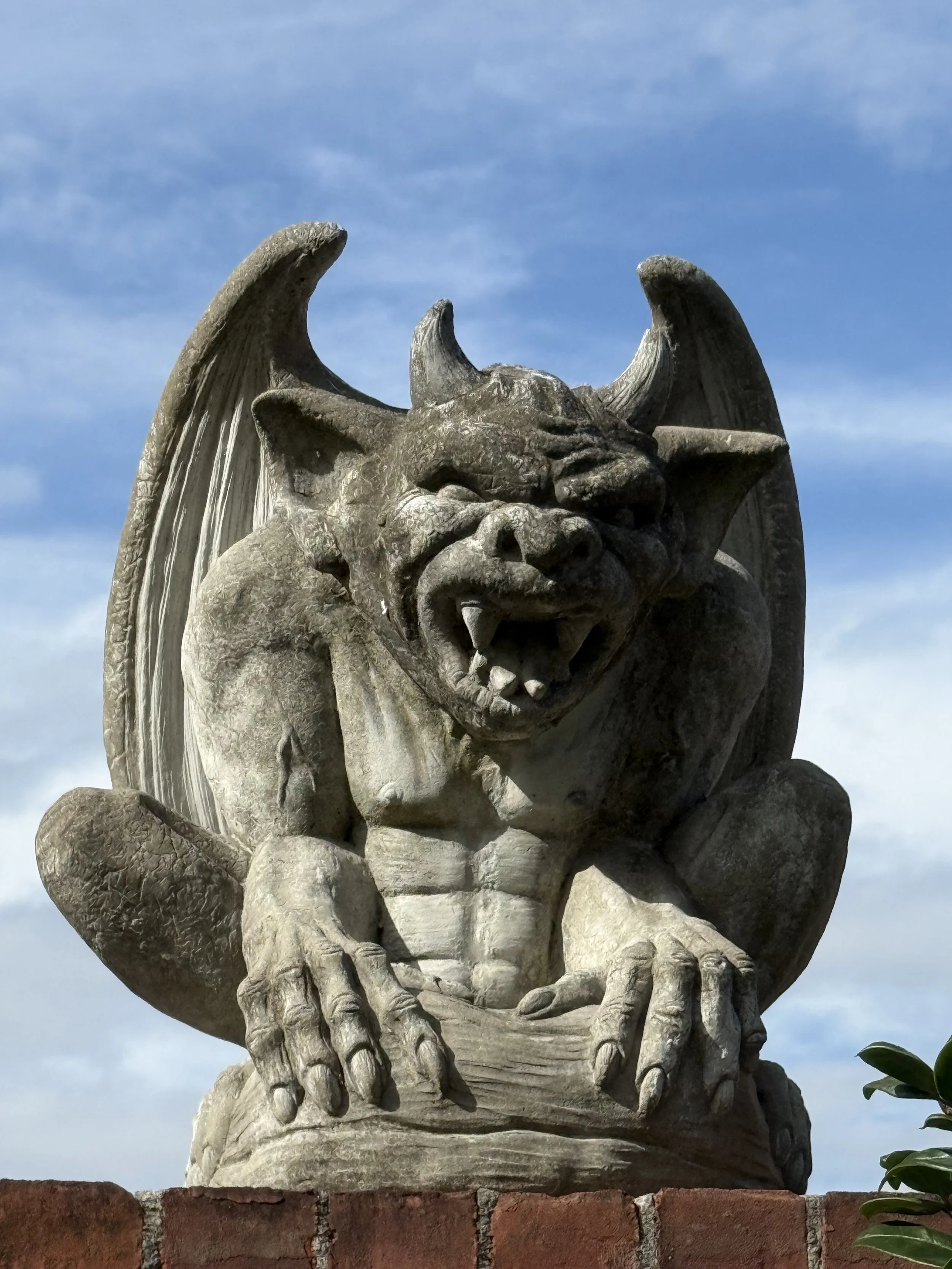 Horned Bat Stone Gargoyle Pair