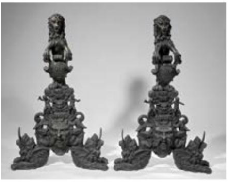 A Pair of Renaissance-Style Bronze Animalier Andirons
