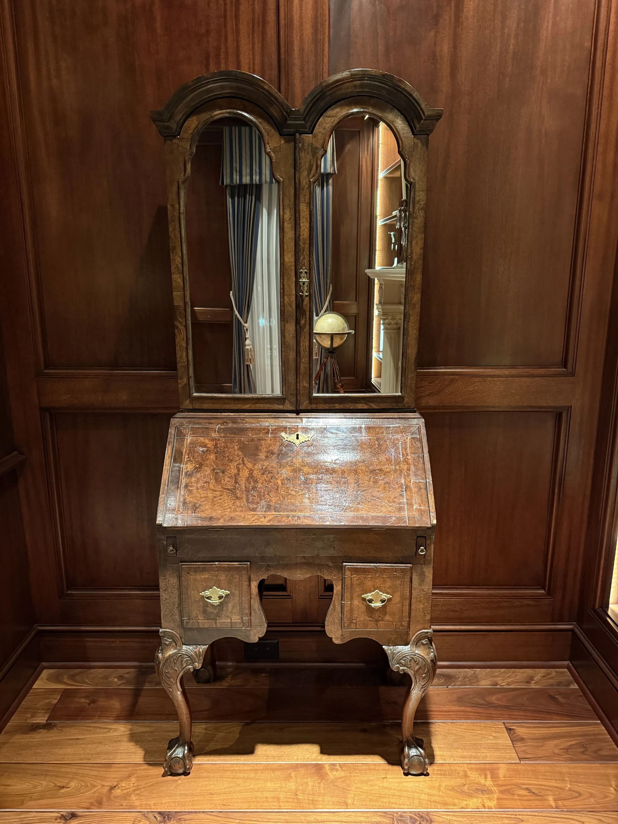 Georgian Burled Walnut Bookcase Desk