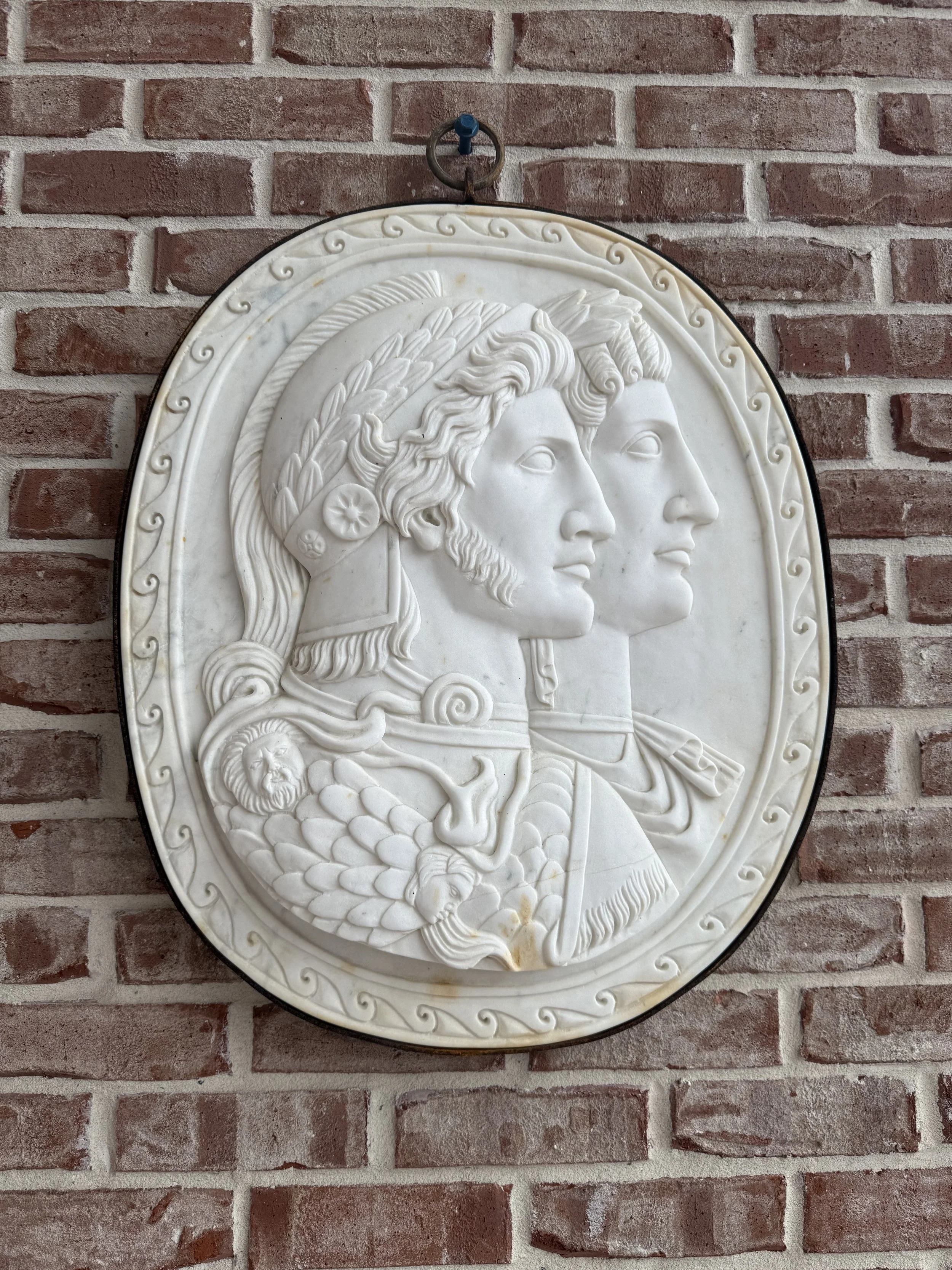 Pair of Italian Marble Double-Portrait Reliefs of Roman Centurions
