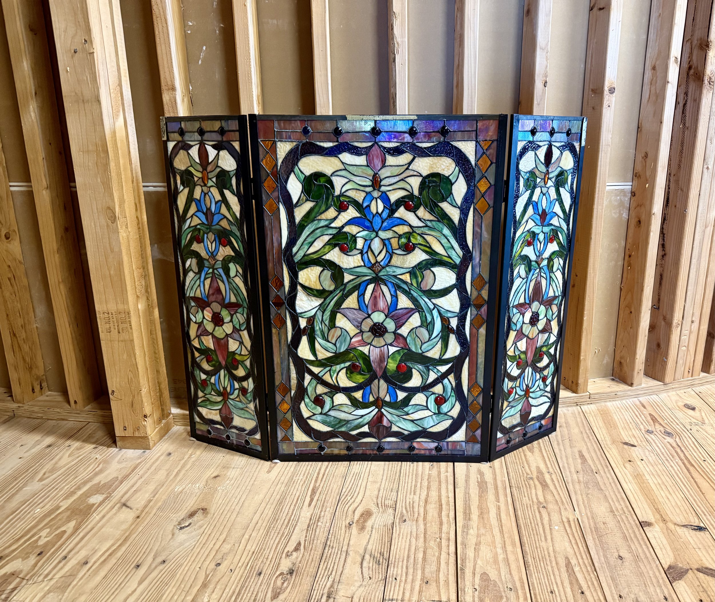 Handcrafted Stained Glass Fireplace Screen