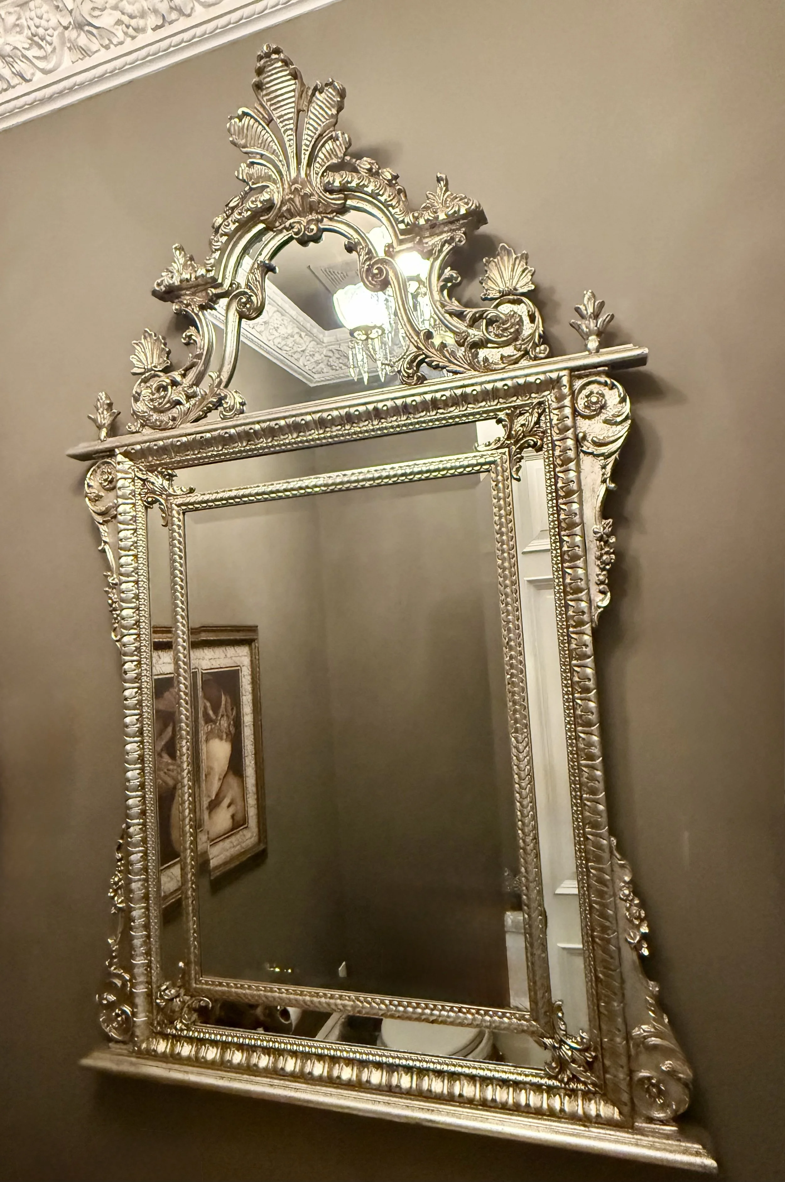 Italian-made LaBarge Rococo-style Carved Silver Gilt Wood Mirror