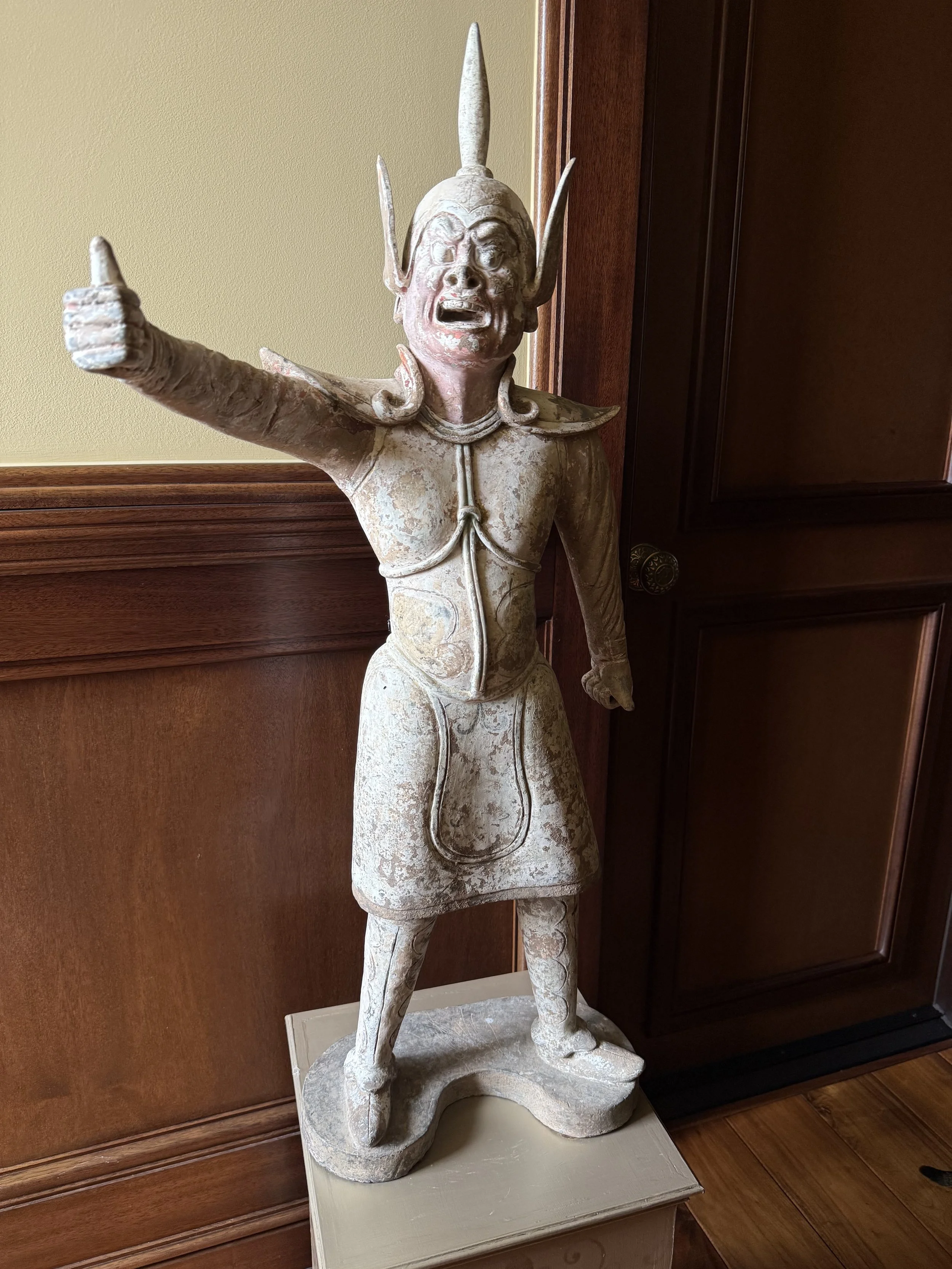 A Chinese Polychrome Painted Pottery Figure of a Lokapala