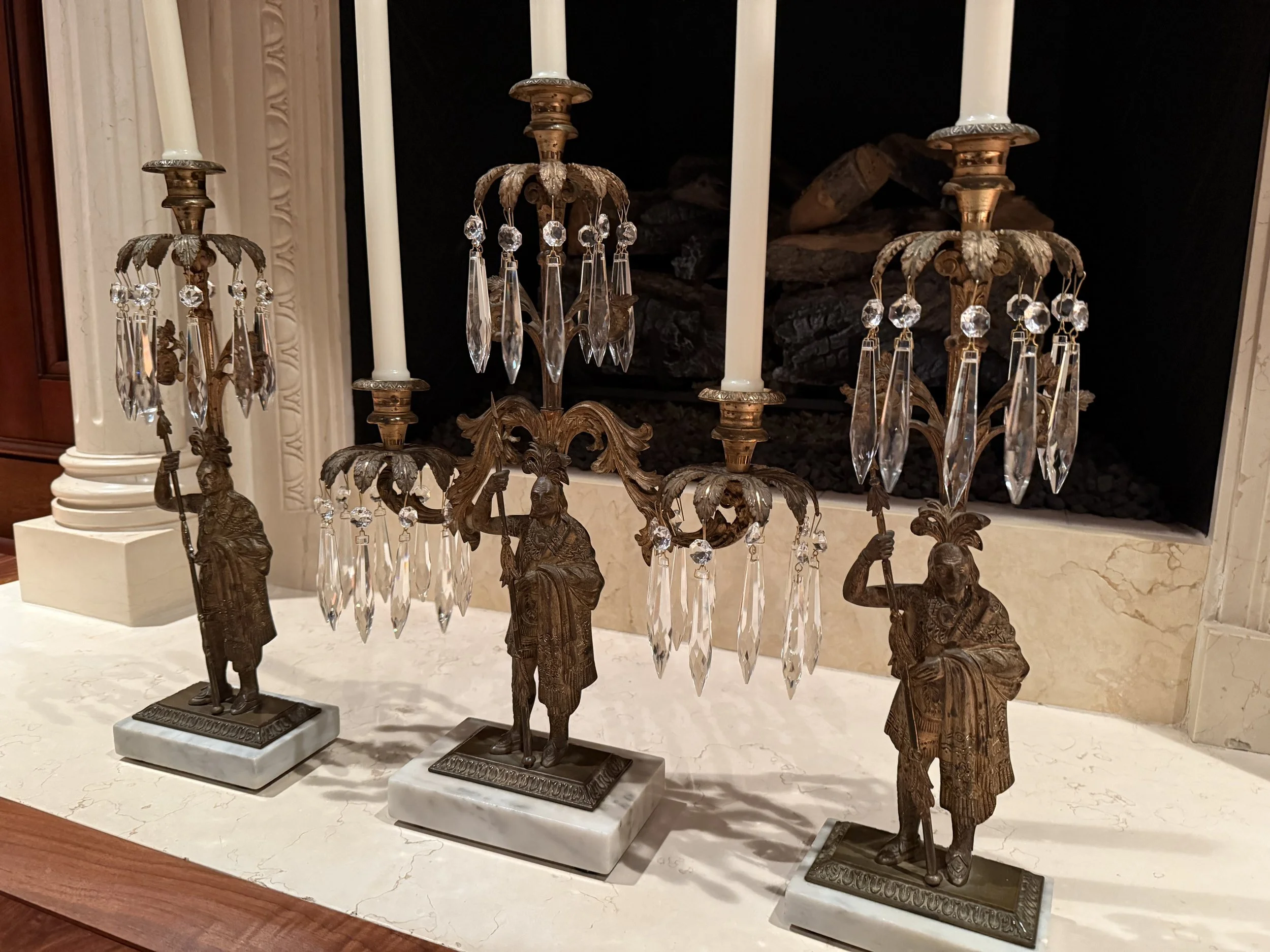 American Three Piece Gilt Brass Girandole Garniture