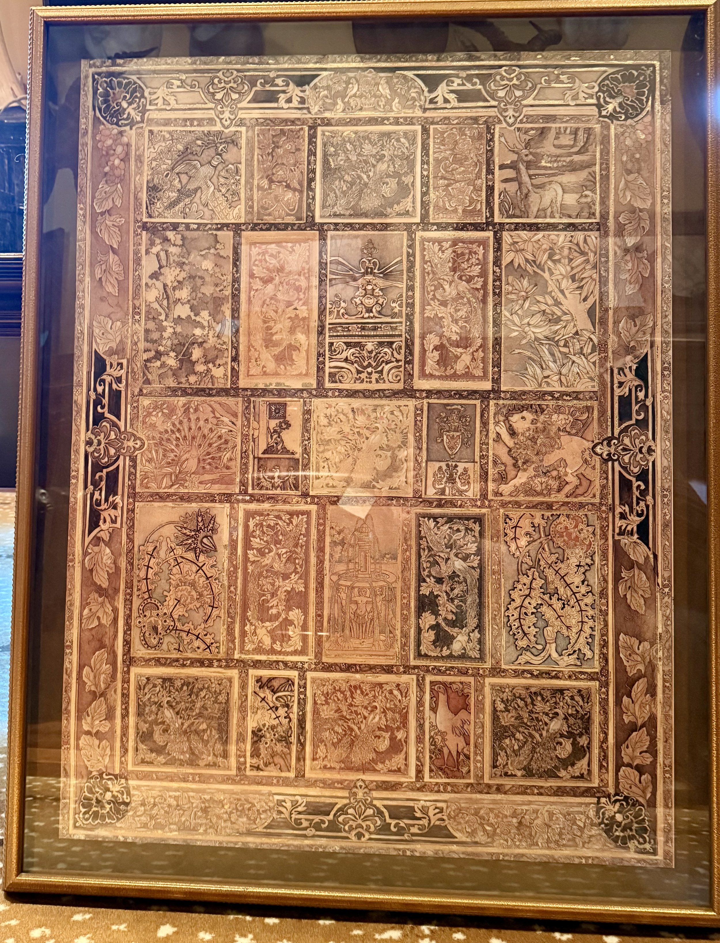 Golden Tapestry by Liz Jardine - Framed and behind glass floral art pattern on canvas