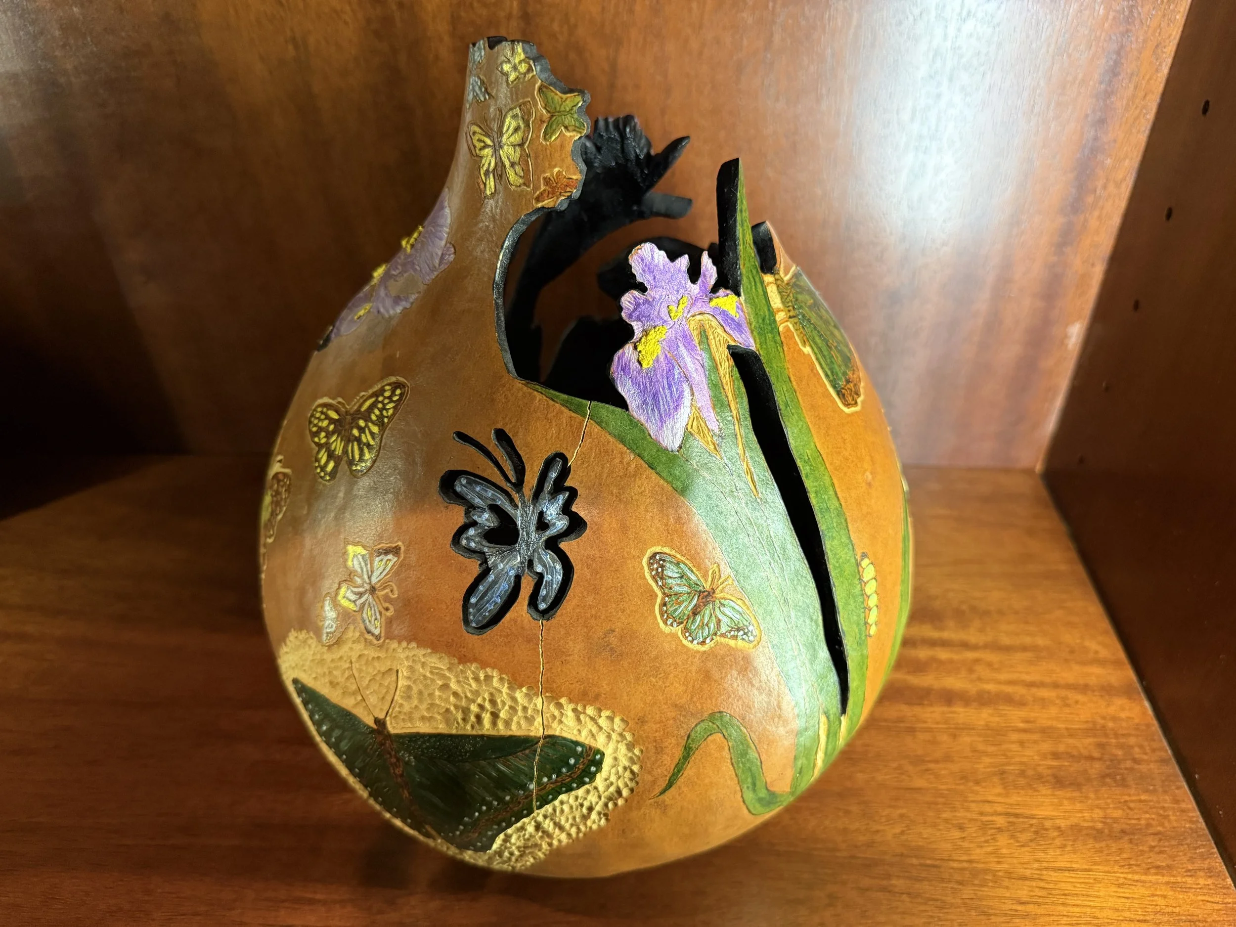 Hand Painted Carved Gourd Vase