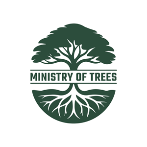 A logo featuring a large tree with roots shown beneath it, and the text 'MINISTRY OF TREES' in the middle.