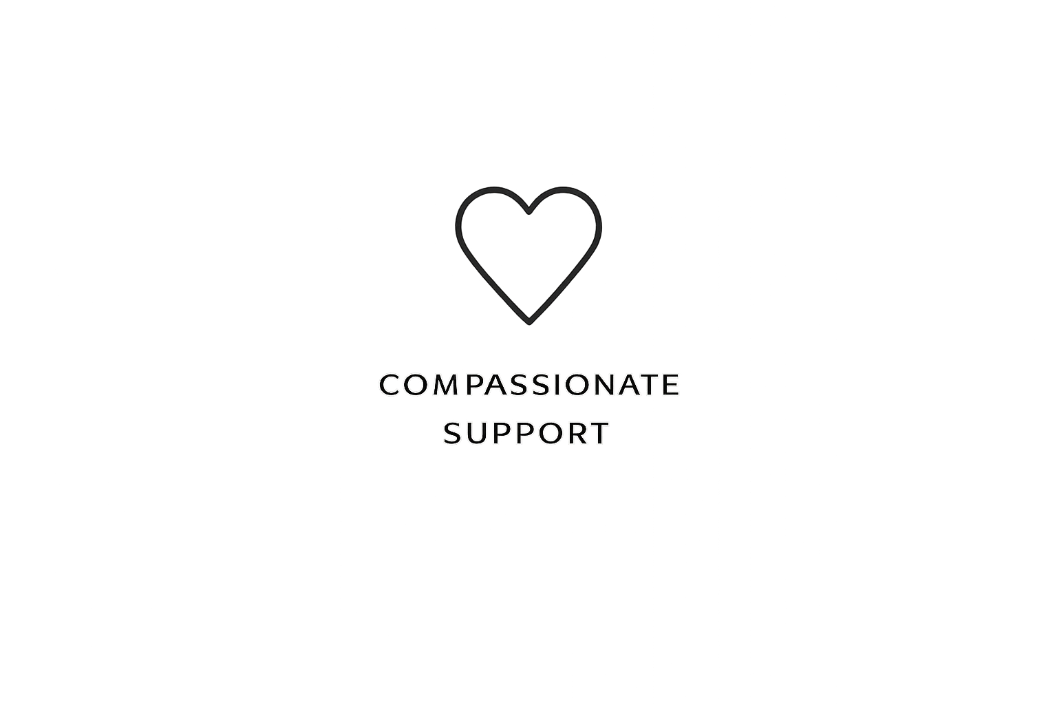 A black background with a minimalist outline of a heart and the words 'Compassionate Support' in white text.