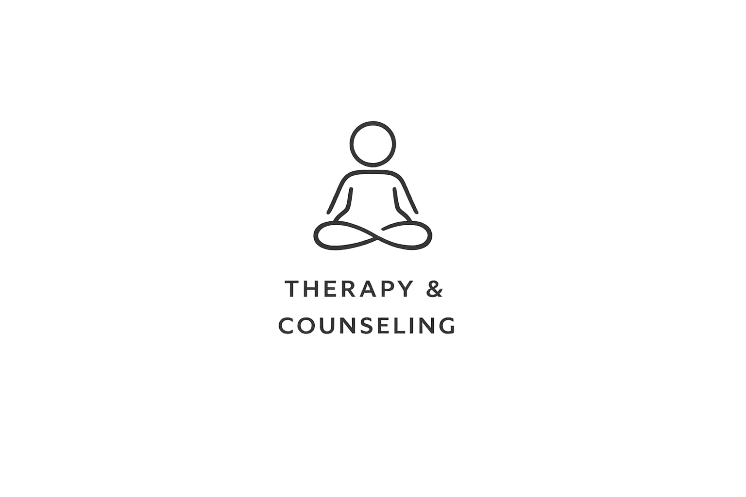 A logo for therapy and counseling featuring a simple line drawing of a person sitting cross-legged in a meditative pose, with the words "THERAPY & COUNSELING" underneath.