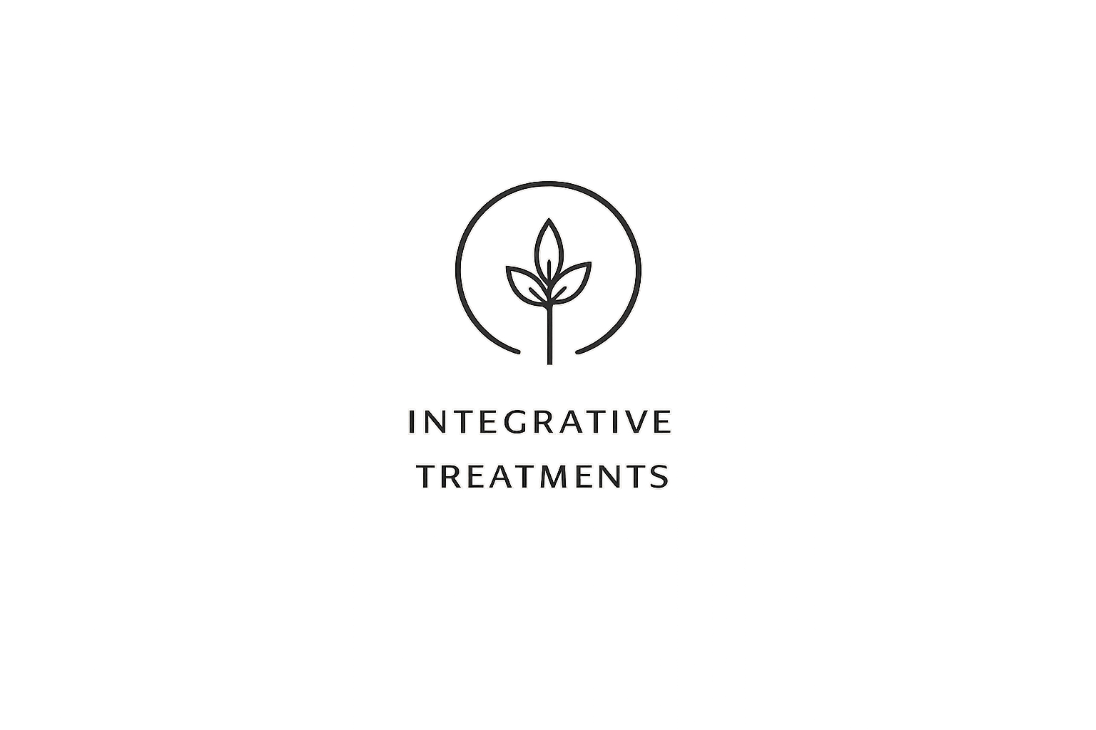 Logo featuring a minimalist leaf within a circle, with the words 'Integrative Treatments' beneath it.