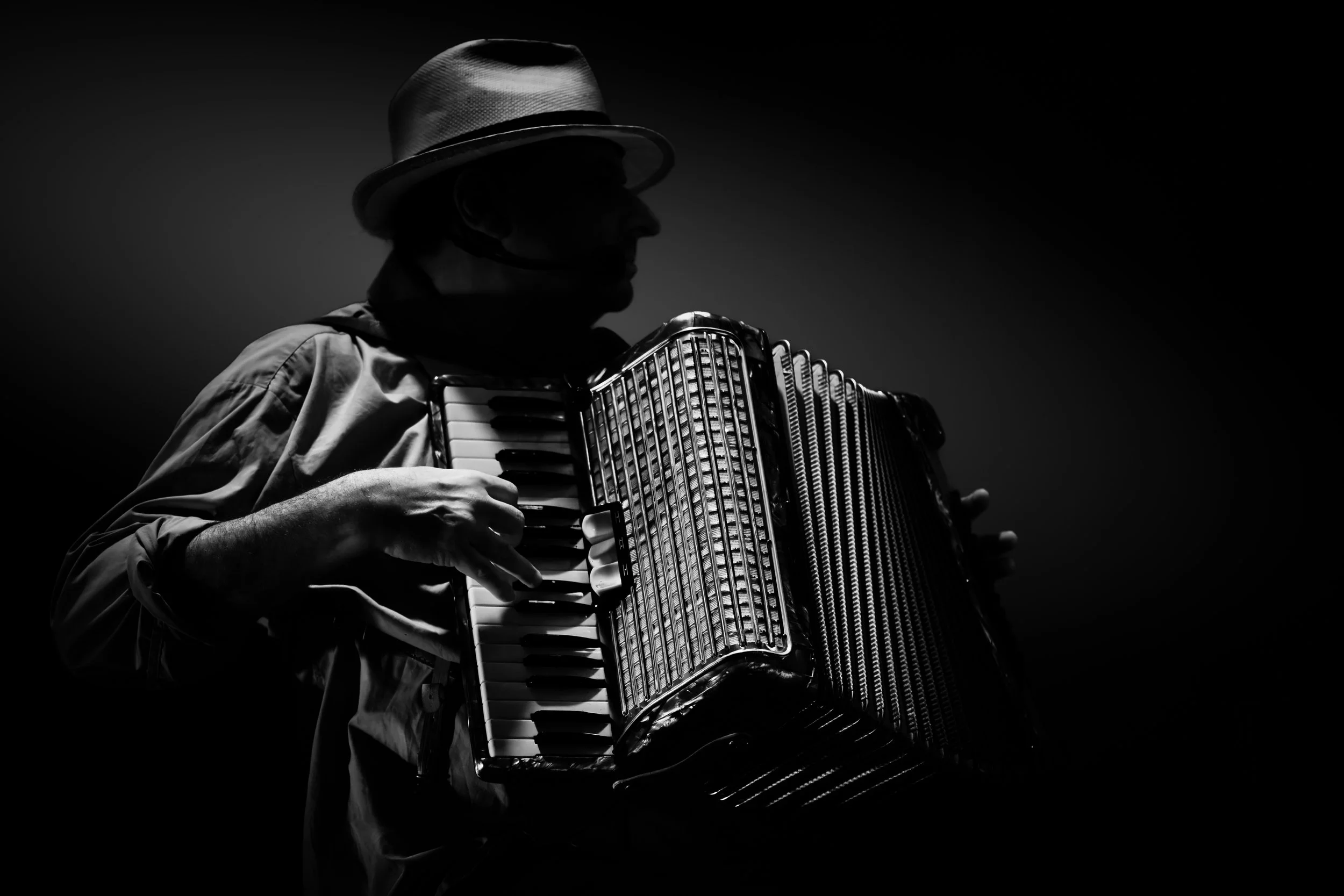 Konzertfotografie Wien Spectacollo Live im Orpheum Akkordeon Spieler