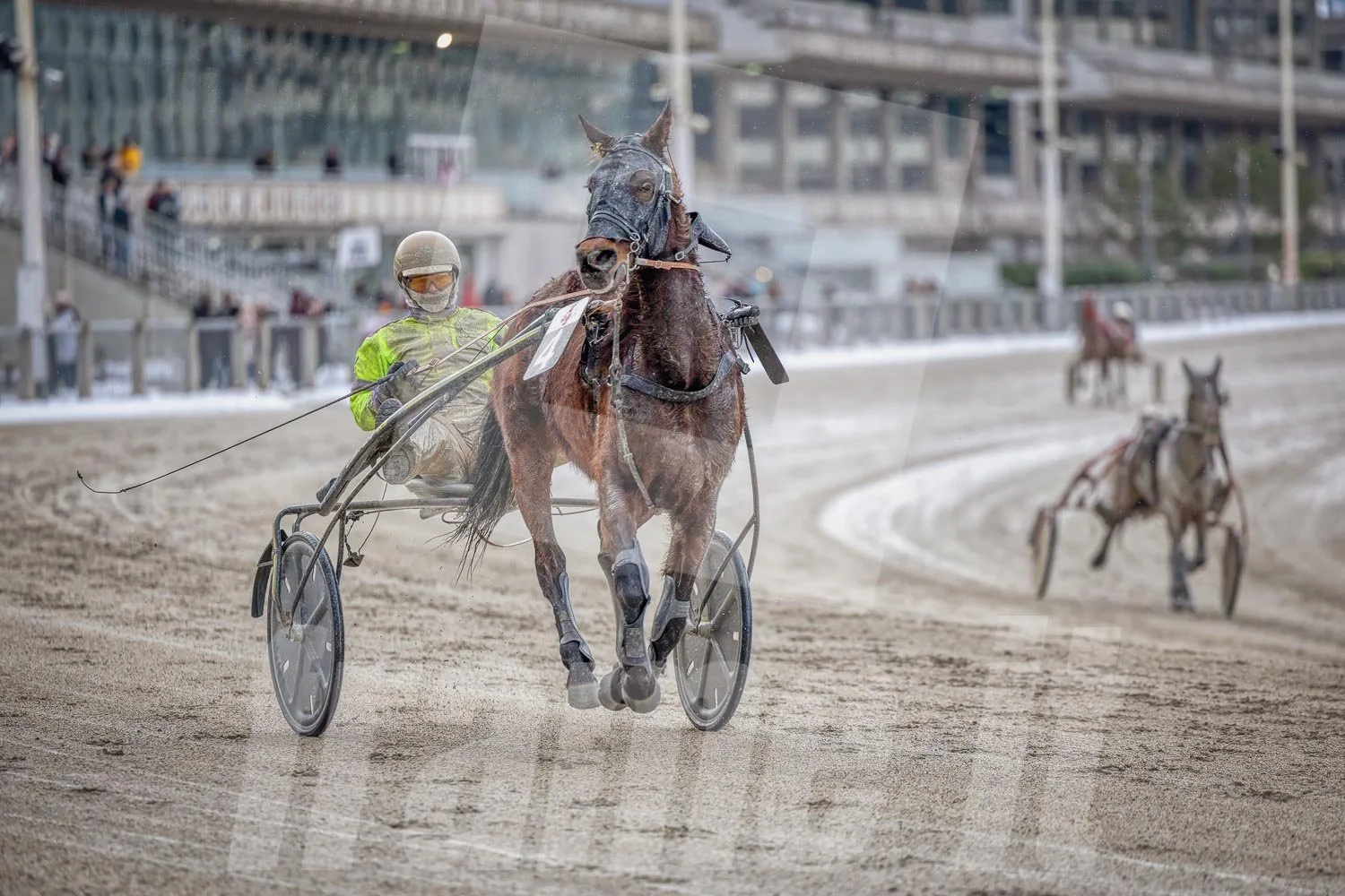 Trabrennpark Krieau in Wien. Im Hintergrund ist die Tribüne zu sehen.