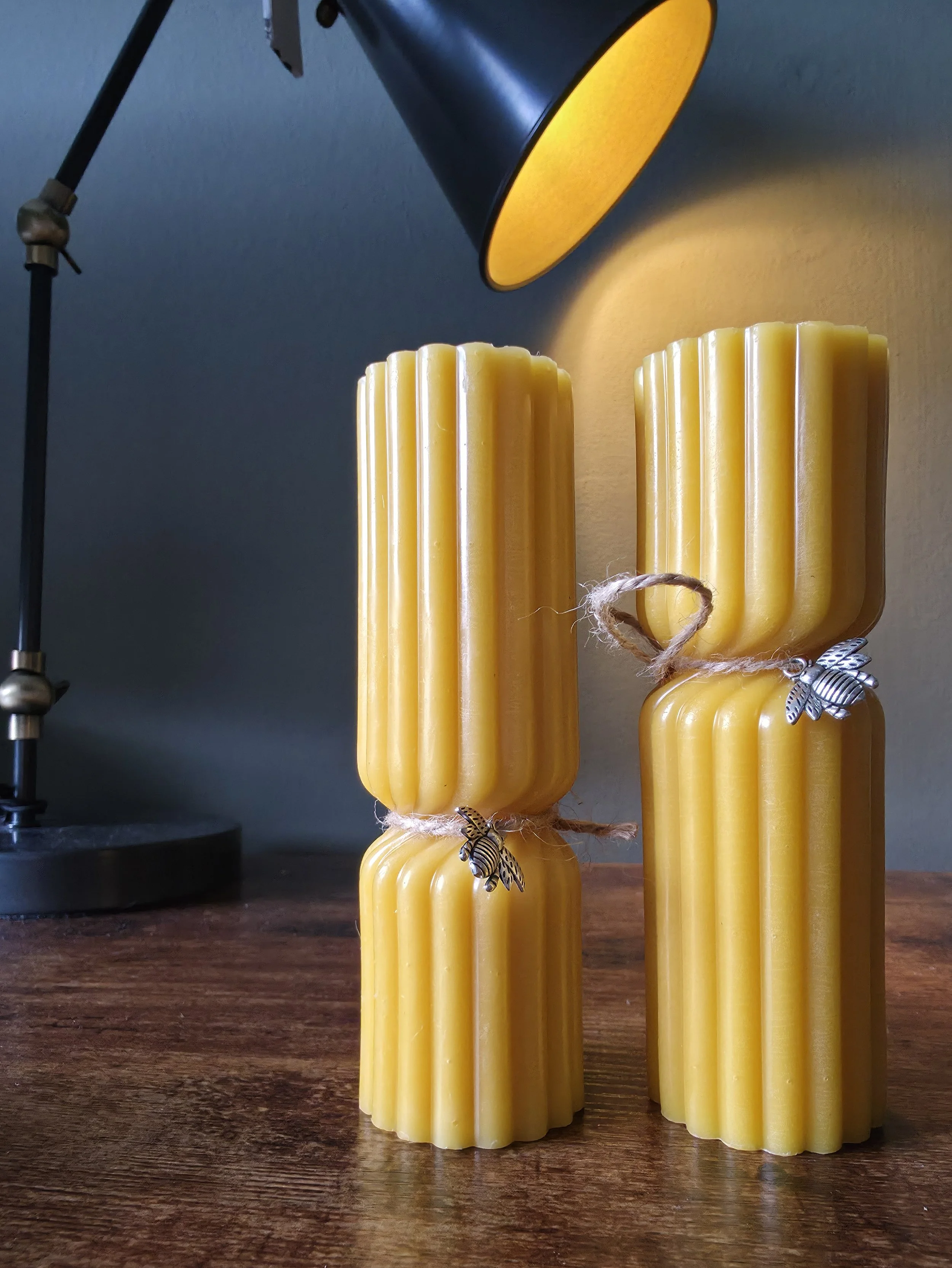 Twisted Beeswax Pillar Duo