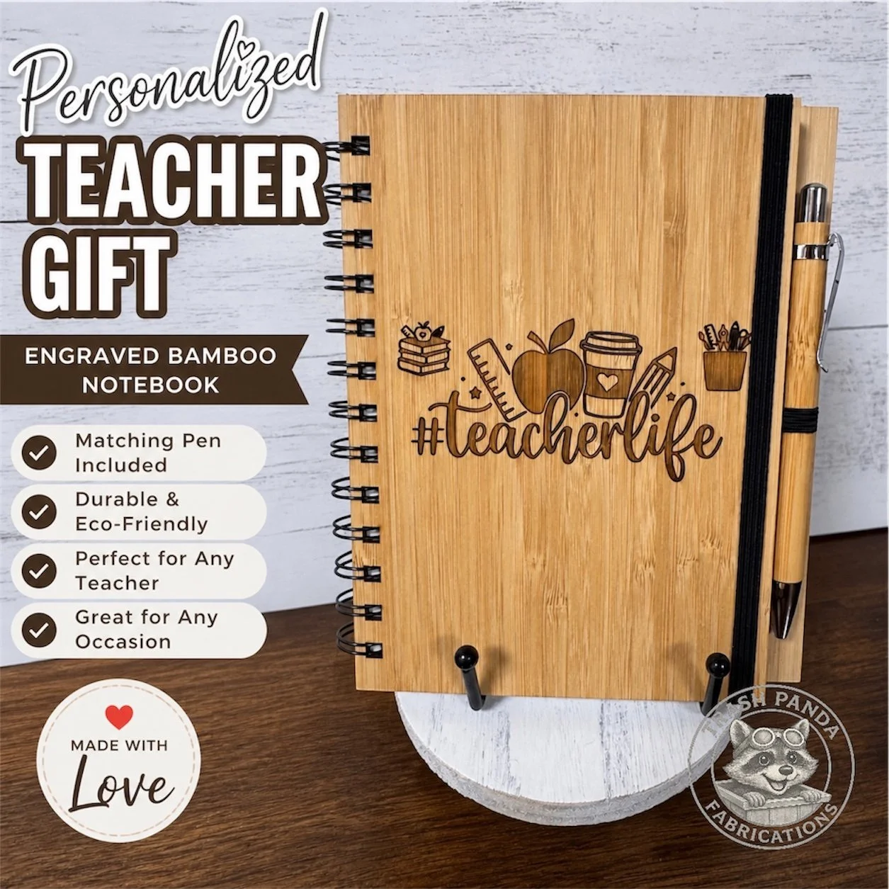 Laser-Etched Bamboo Notebook & Pen Set (#teacherlife)