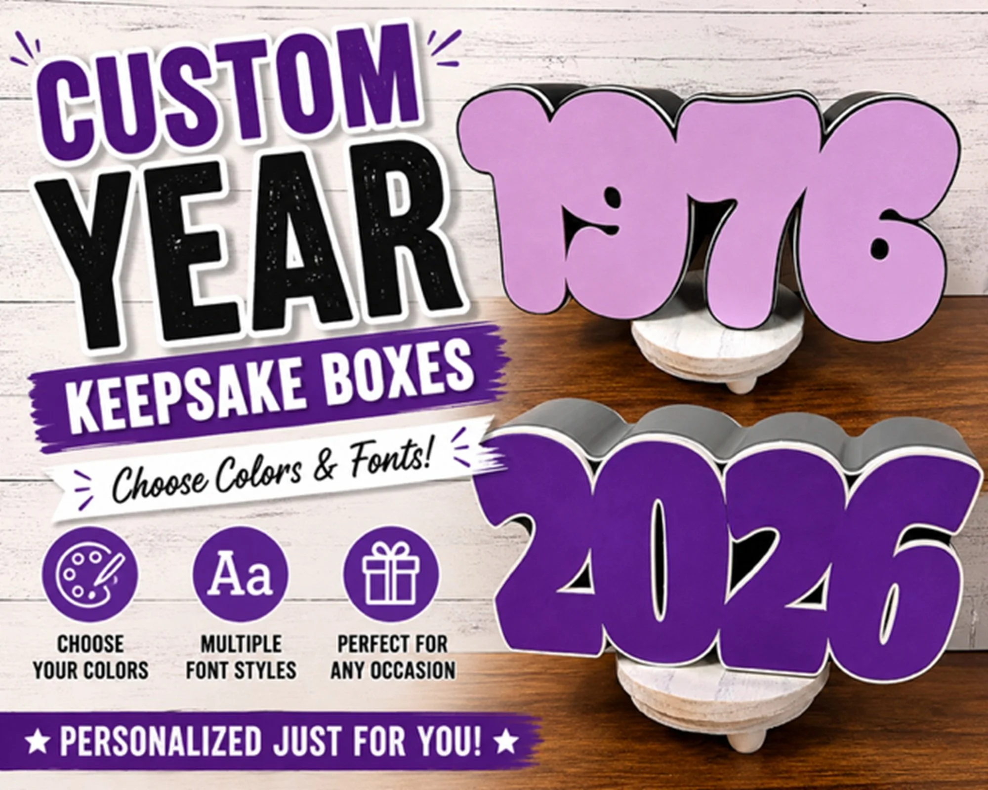 Personalized Year Keepsake Box | 3D Printed Custom Number Box | Graduation | Anniversary | Birth Year Gift