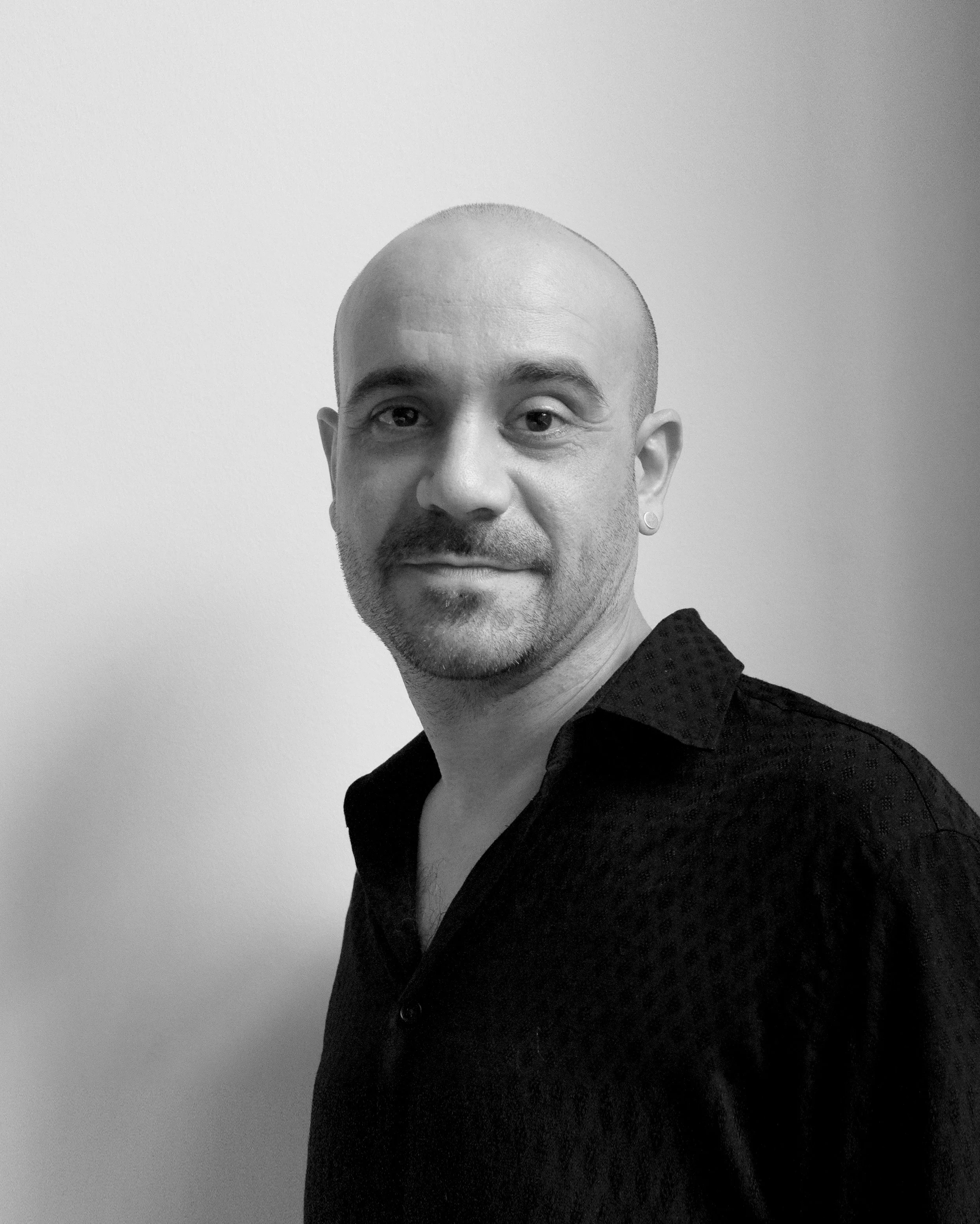 Black and white portrait of famous, highly awarded, published and internationally recognised Victor Alcami (founder of Alcami Architecture and Terrace Transformations)