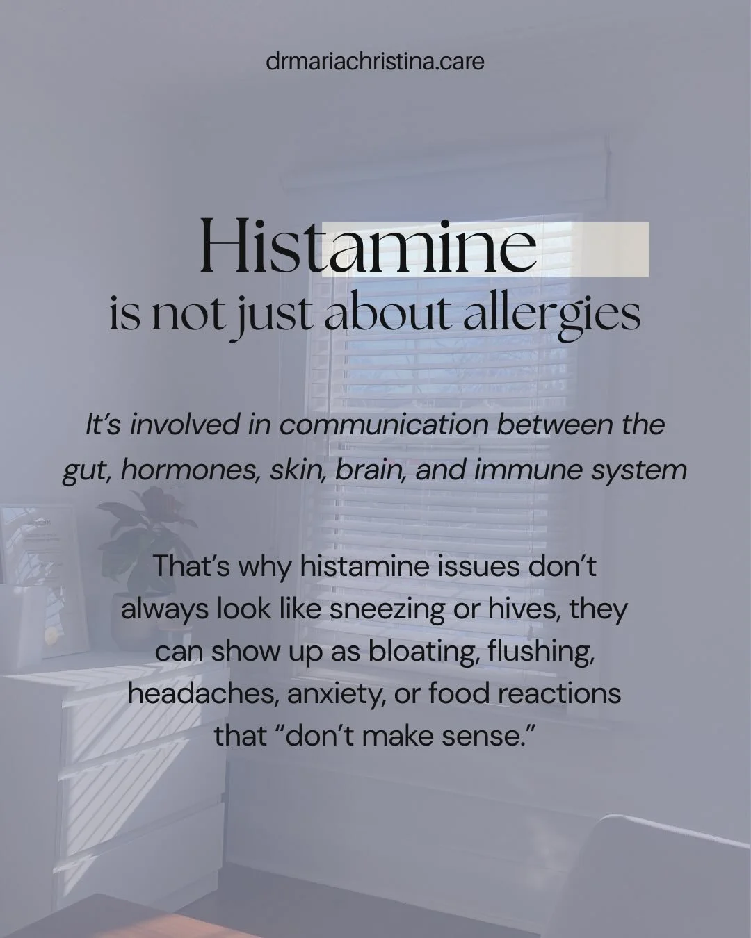 Histamine is not just about allergies. 🤧 

It&rsquo;s involved in communication between the gut, hormones, skin, brain, and immune system, which is why histamine-related symptoms don&rsquo;t always look obvious or predictable.

For many people, hist