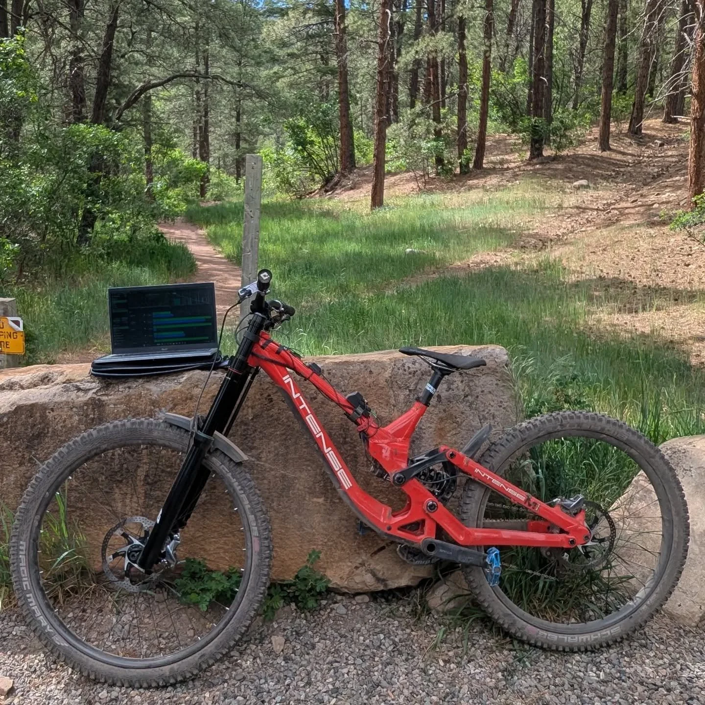 Hard to beat suspension tuning in the forest. Fresh air, wildlife, and a slightly flat rock for the laptop.

Working on a base setting for some new tunes before heading off to @angelfire_bikepark for the first @mountainstatescup in a few days.

Thank
