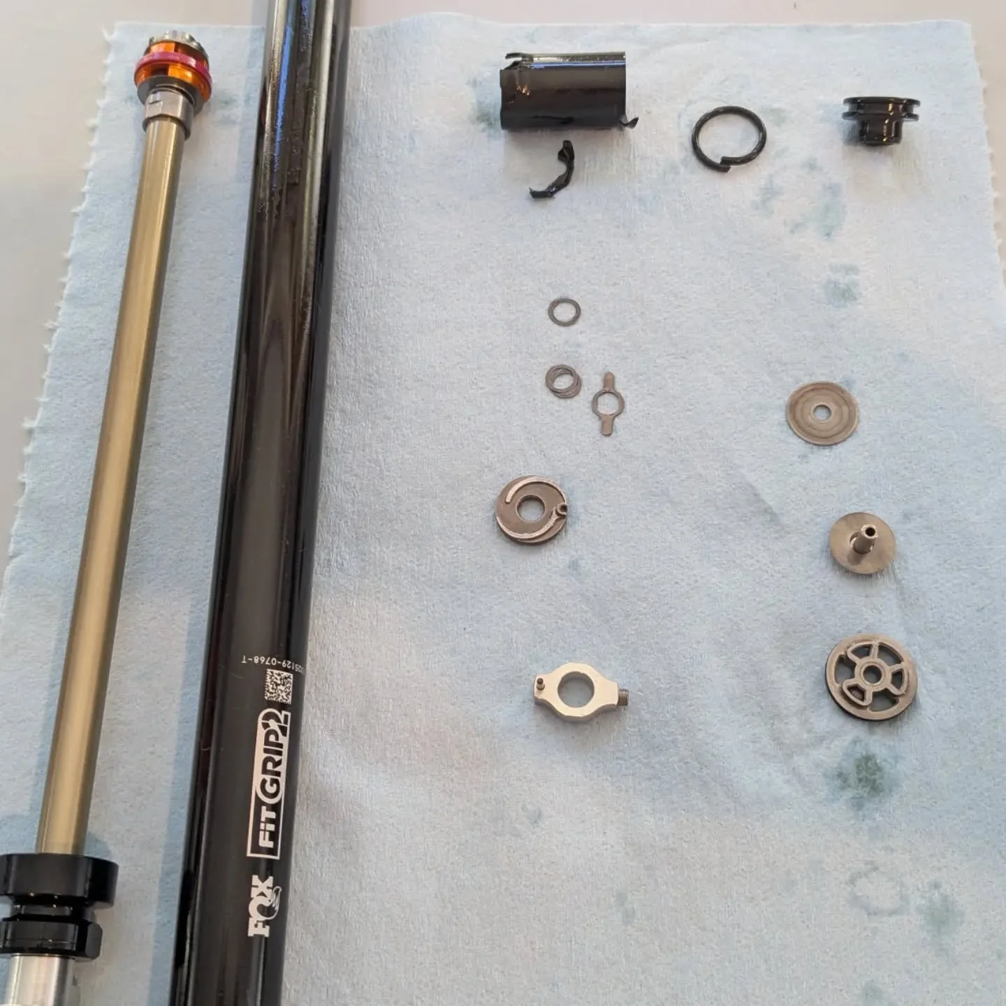 Busy summer, haven't posted any suspension carnage for a bit. 😀

Here we have a Fox Grip2 damper with a spring isolator that shattered and subsequently cut the IFP o-ring rendering the damper useless.

The spring isolators are made from thin plastic