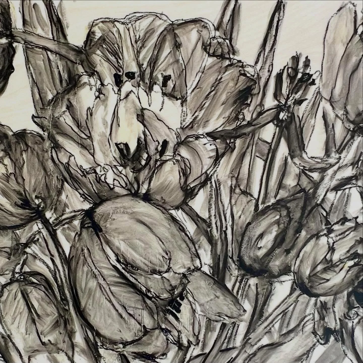 Pre-show sales are sneaking in&hellip; this new, large drawing has snuck its way to a collector&rsquo;s home before making it down to @theartistproject. &ldquo;Unraveled Garden&rdquo;, 48x24, oil on panel.  #unraveled #marymclornvalle #presale #drawi