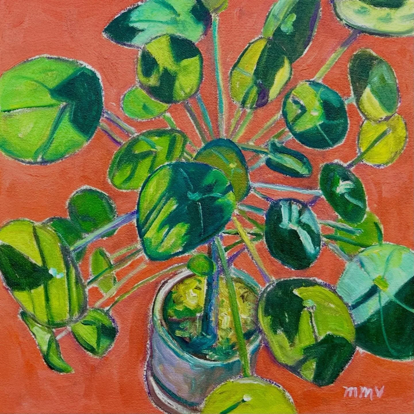 My new study's still wet... sauna hack maybe? Figuring out what's coming to the Artist Project this week. 🫣 #study #pilea #marymclornvalle #originalart #contemporanyart