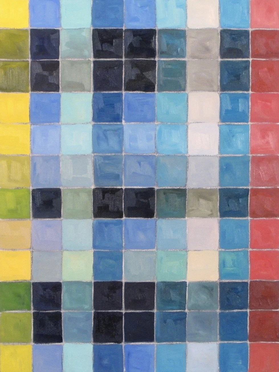 Blue Study with Yellow and Red, triptych