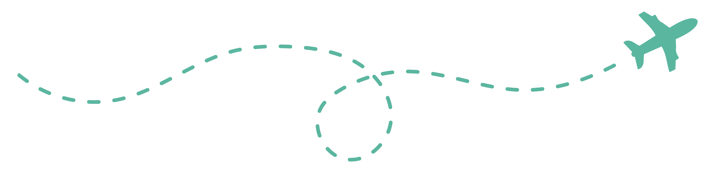 Plane traveling, with trailing dots, part of Michelle McDonagh Travel graphics.